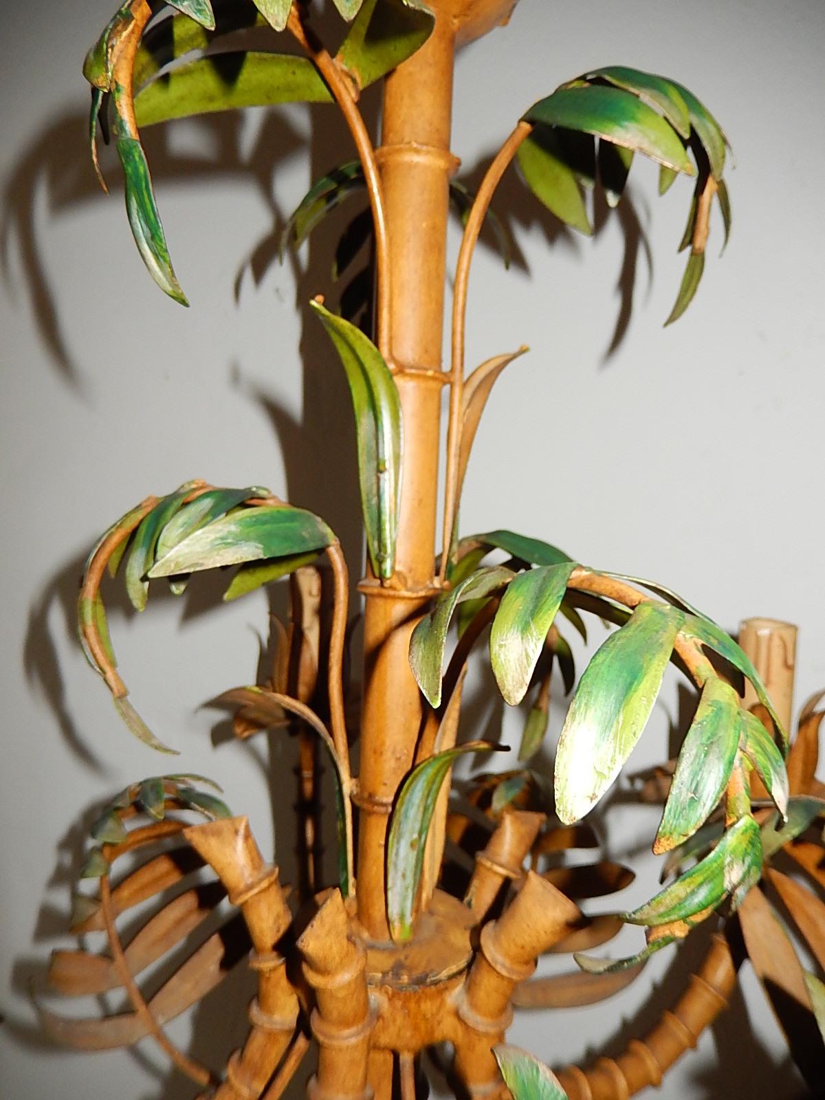1950 French Tole Palm Tree Five-Light Chandelier Rare For Sale 3