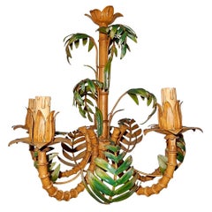 1950 French Tole Palm Tree Five-Light Chandelier Rare
