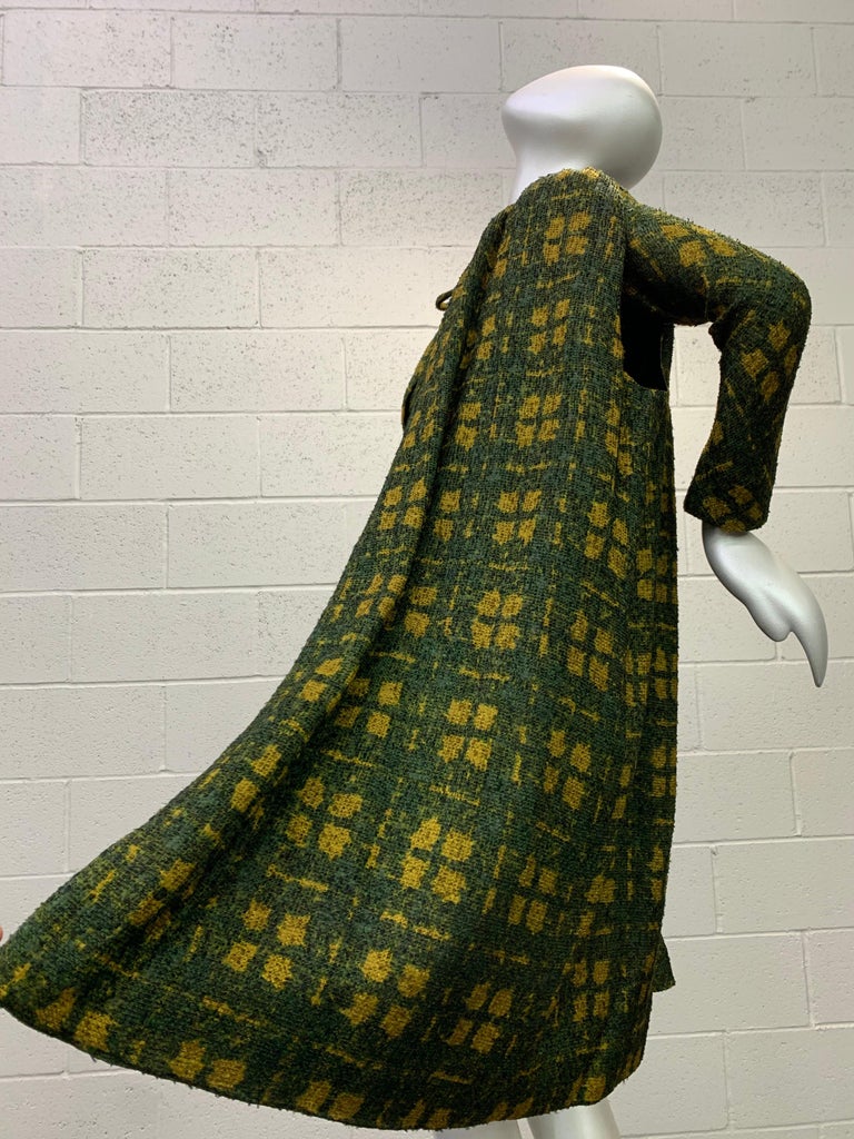 1950 Galanos Olive & Mustard Color Fine Wool Boucle Dress & Cape Ensemble For Sale 5