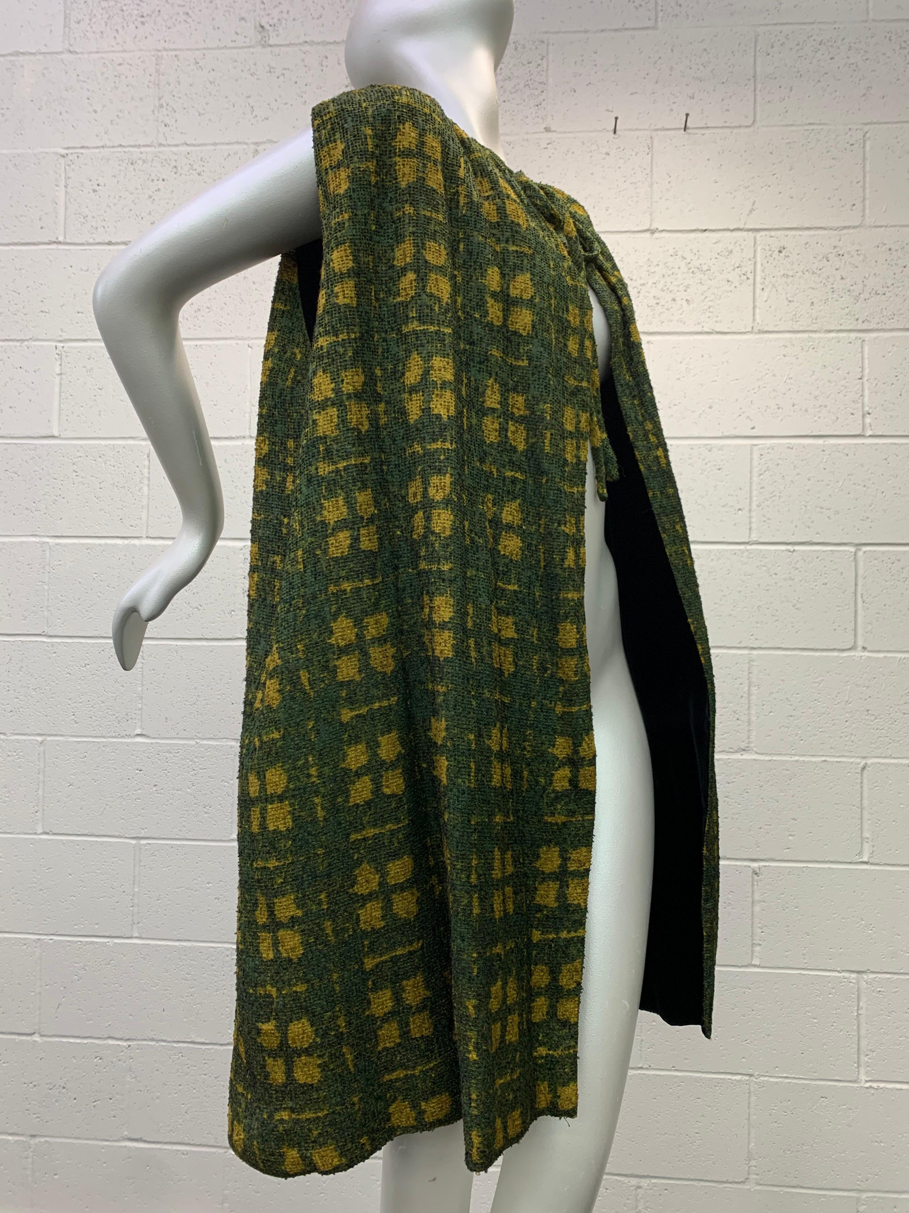 1950 Galanos Olive & Mustard Color Fine Wool Boucle Dress & Cape Ensemble For Sale 9
