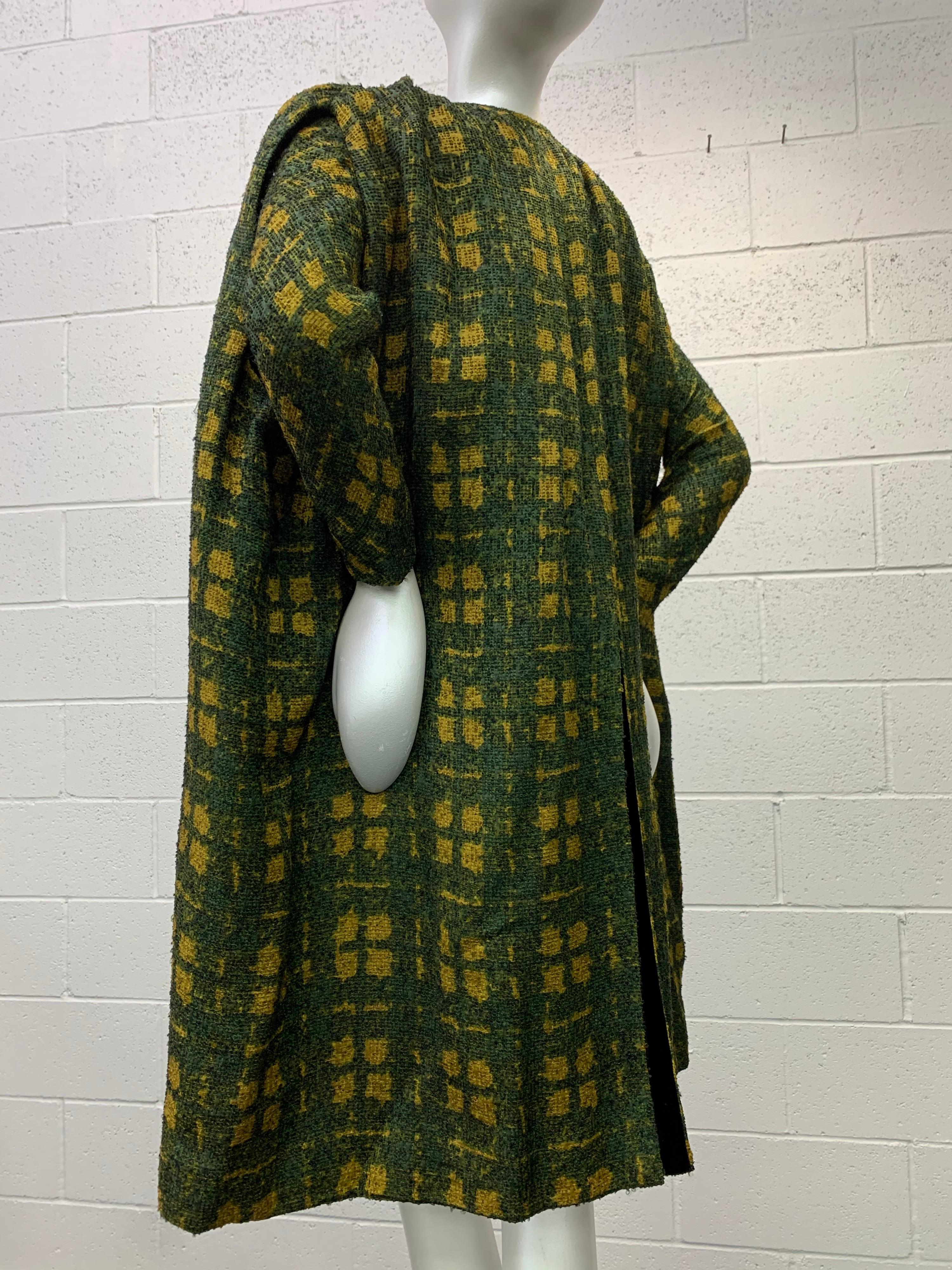 Women's 1950 Galanos Olive & Mustard Color Fine Wool Boucle Dress & Cape Ensemble For Sale
