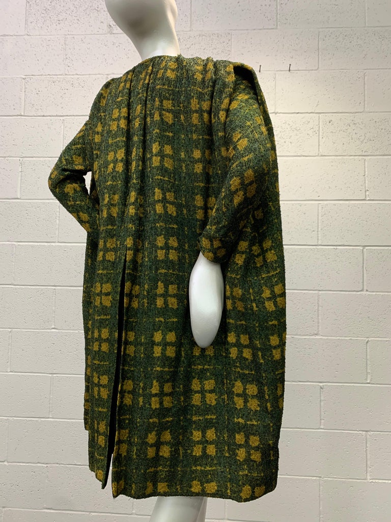 1950 Galanos Olive & Mustard Color Fine Wool Boucle Dress & Cape Ensemble For Sale 1