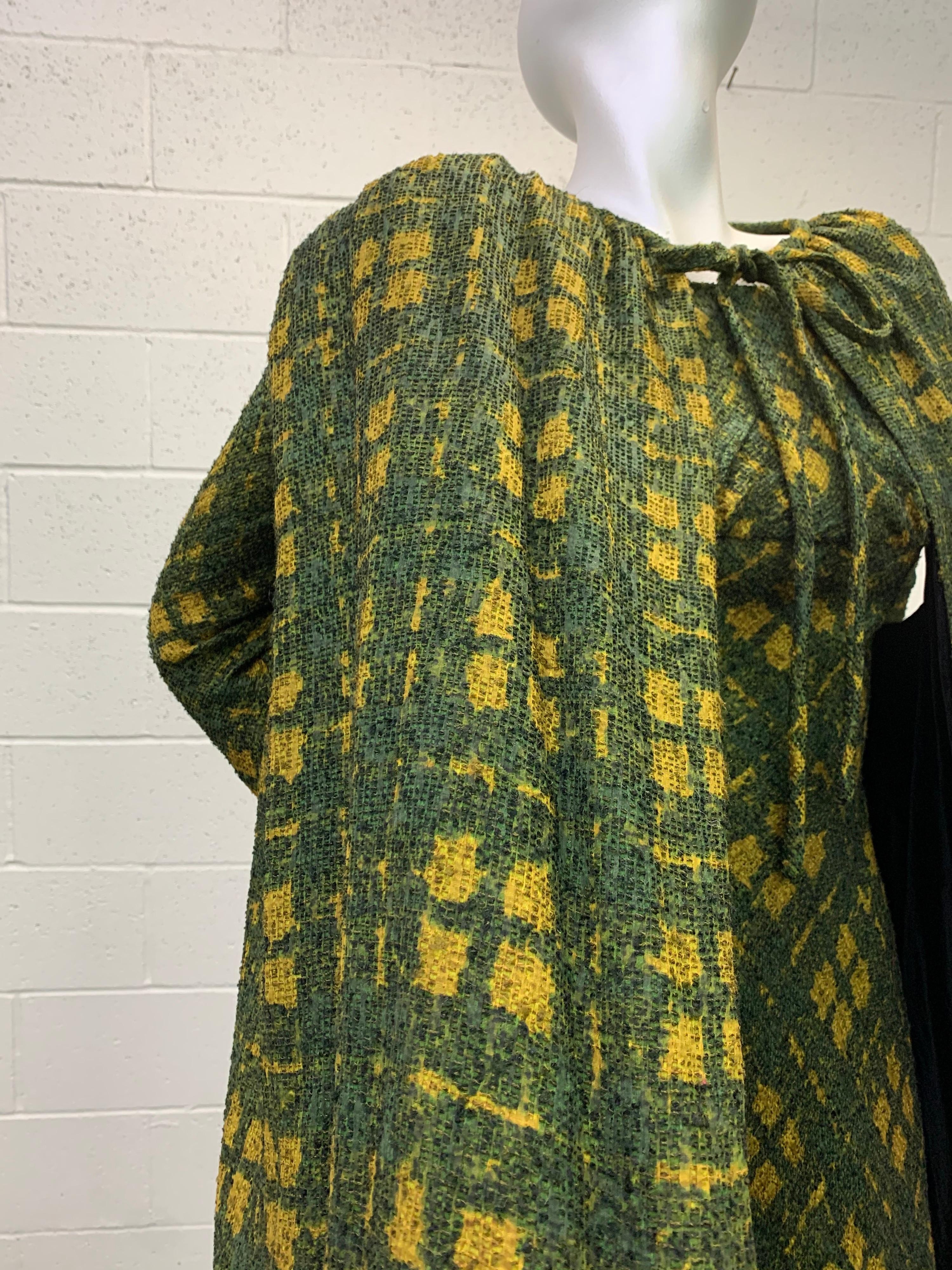 1950 Galanos Olive & Mustard Color Fine Wool Boucle Dress & Cape Ensemble For Sale 4