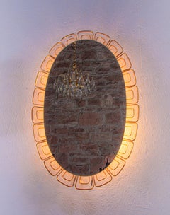 Specchio ovale illuminato da 26" in vetro e ottone di Hillebrand, Germania, anni '50