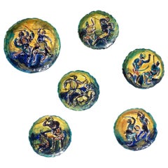 1950s Gigi Caldanzano MGA Abisola Italian Ceramic Set of Plates