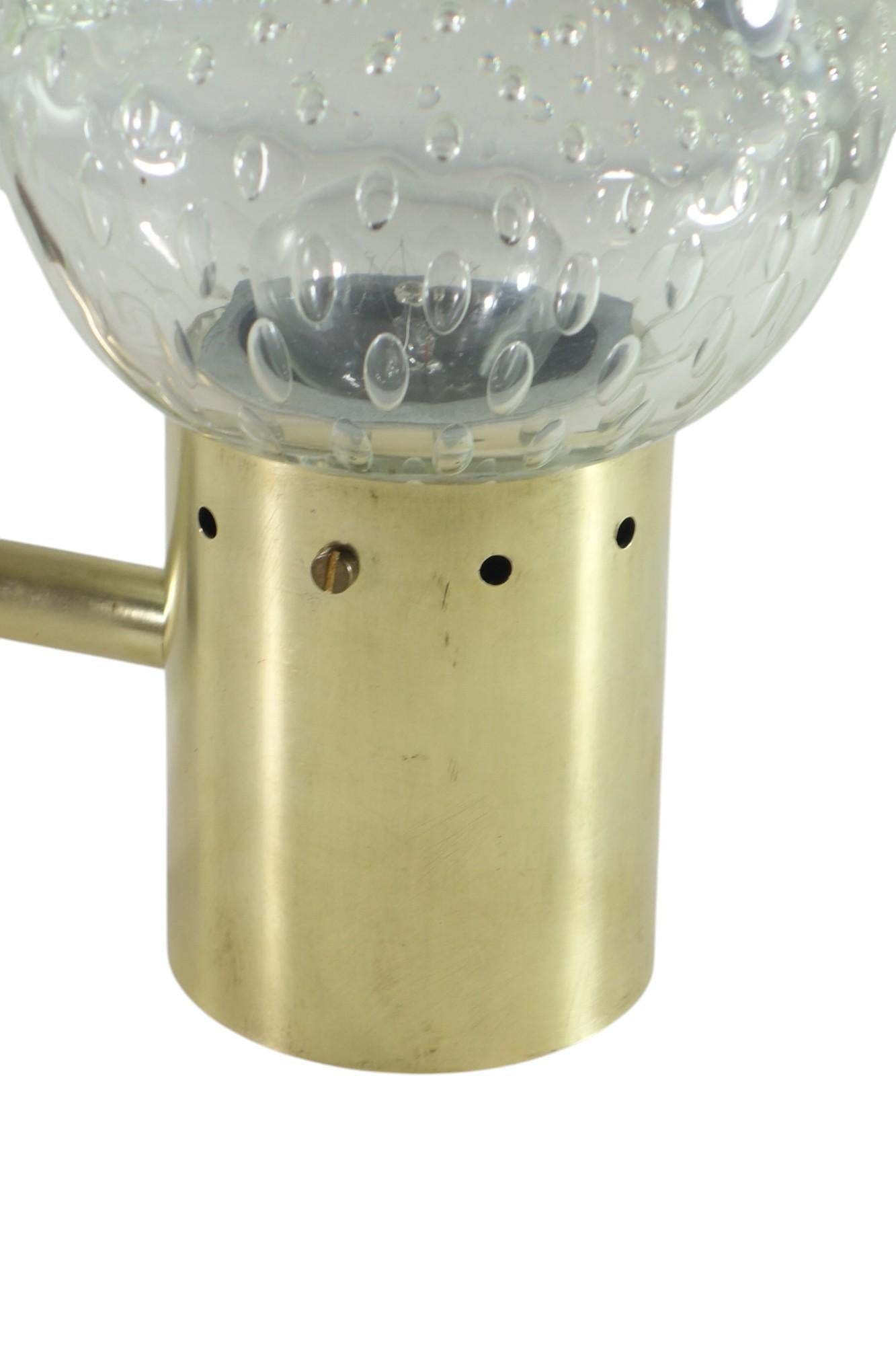 Mid-Century Modern 1950 Gino Sarfatti Arteluce Murano Glass Brass Wall Lamp For Sale