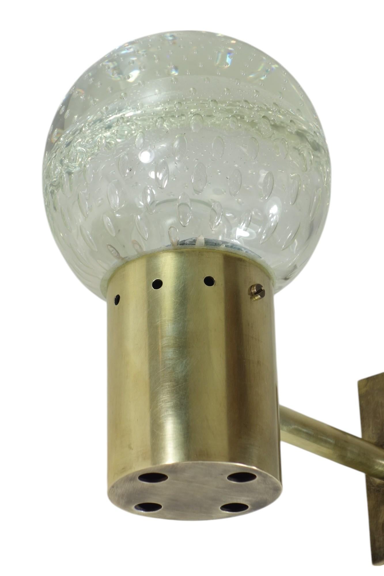 1950 Gino Sarfatti Arteluce Murano Glass Brass Wall Lamp For Sale 2