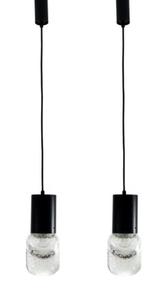 1950 Gino Sarfatti Seguso Lampada a soffitto a sospensione in vetro di Murano e metallo nero Set di 2