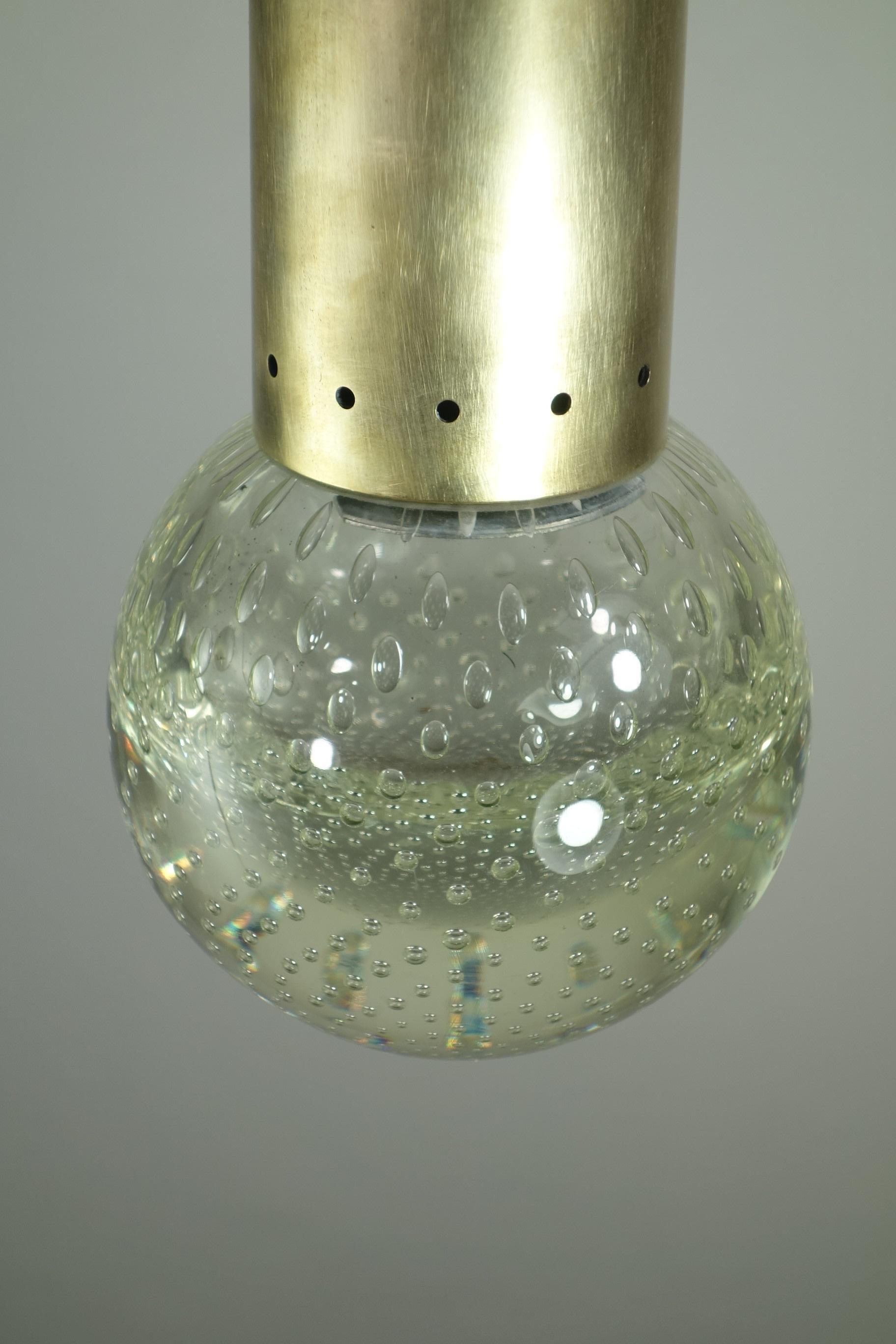 Italiano 1950 Gino Sarfatti Seguso Lampada a soffitto a sospensione in vetro di Murano e ottone in vendita