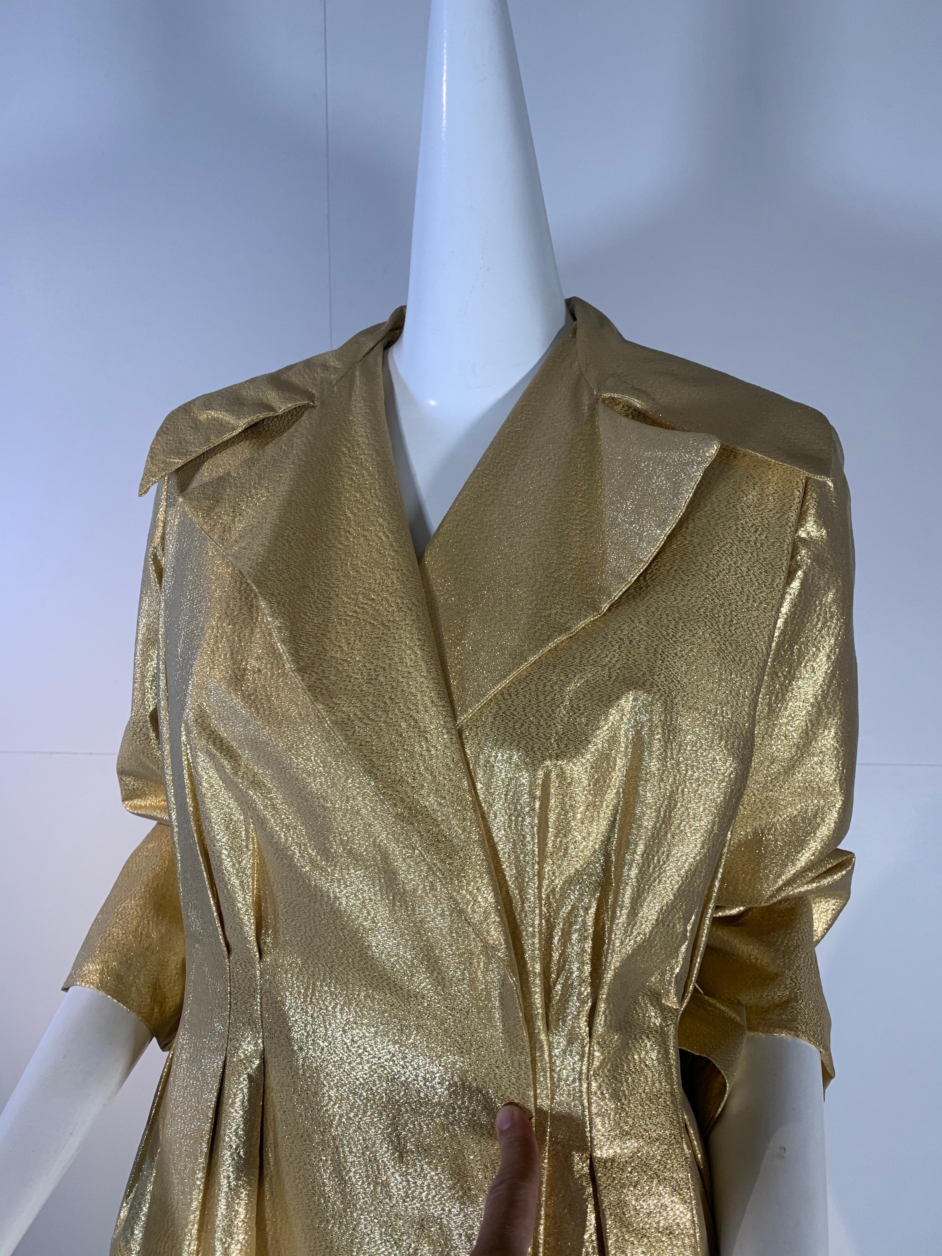 1950 Gold Lame ShowGirl Belted Trench Coat W/Notched Collar Size 6 For Sale 6