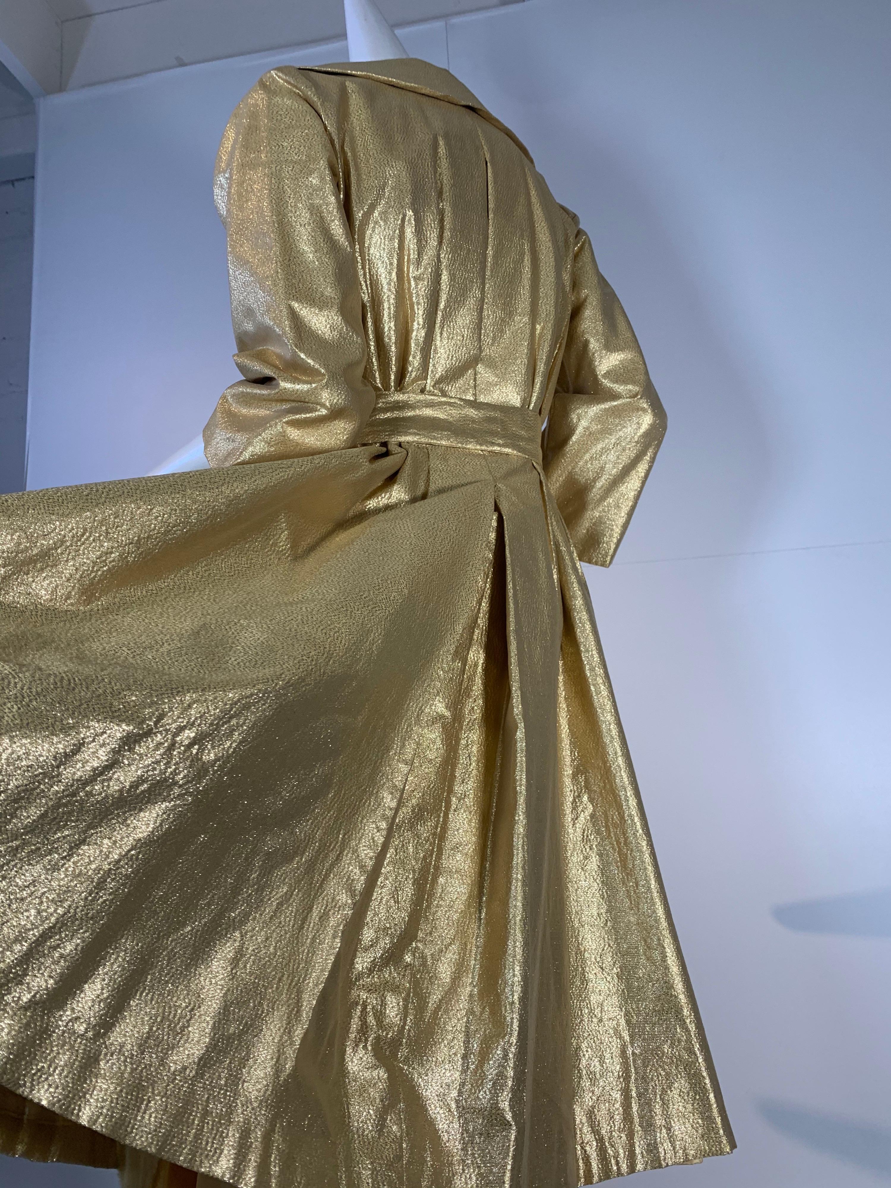 Women's 1950 Gold Lame ShowGirl Belted Trench Coat W/Notched Collar Size 6 For Sale