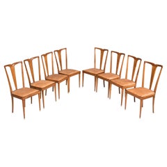 1950 Guglielmo Ulrich Esszimmerstühle aus Holz und hellbraunem Leder, achter-Set