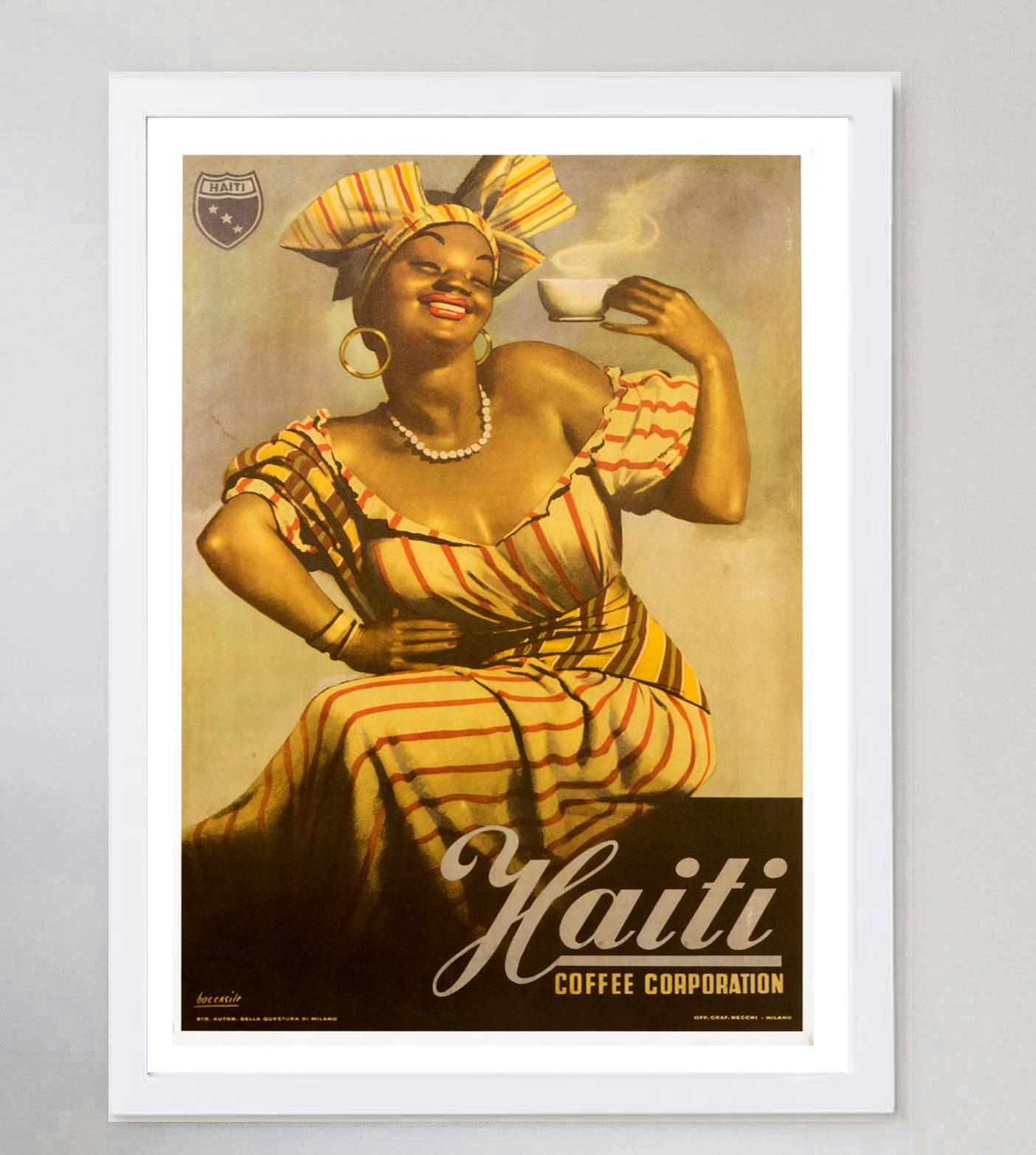 1950 Haiti Coffee Original Vintage Poster In Good Condition For Sale In Winchester, GB