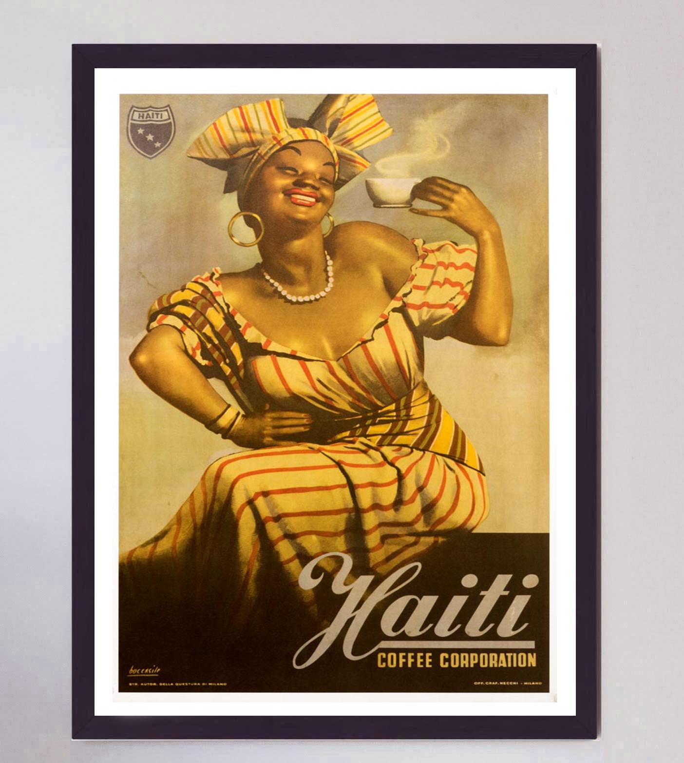Mid-20th Century 1950 Haiti Coffee Original Vintage Poster For Sale