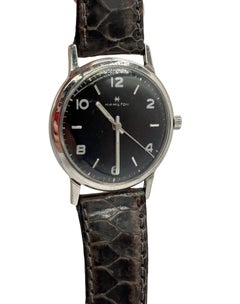 1950 Montre-bracelet Hamilton Thin-O-Matic avec cadran noir sur bracelet en cuir