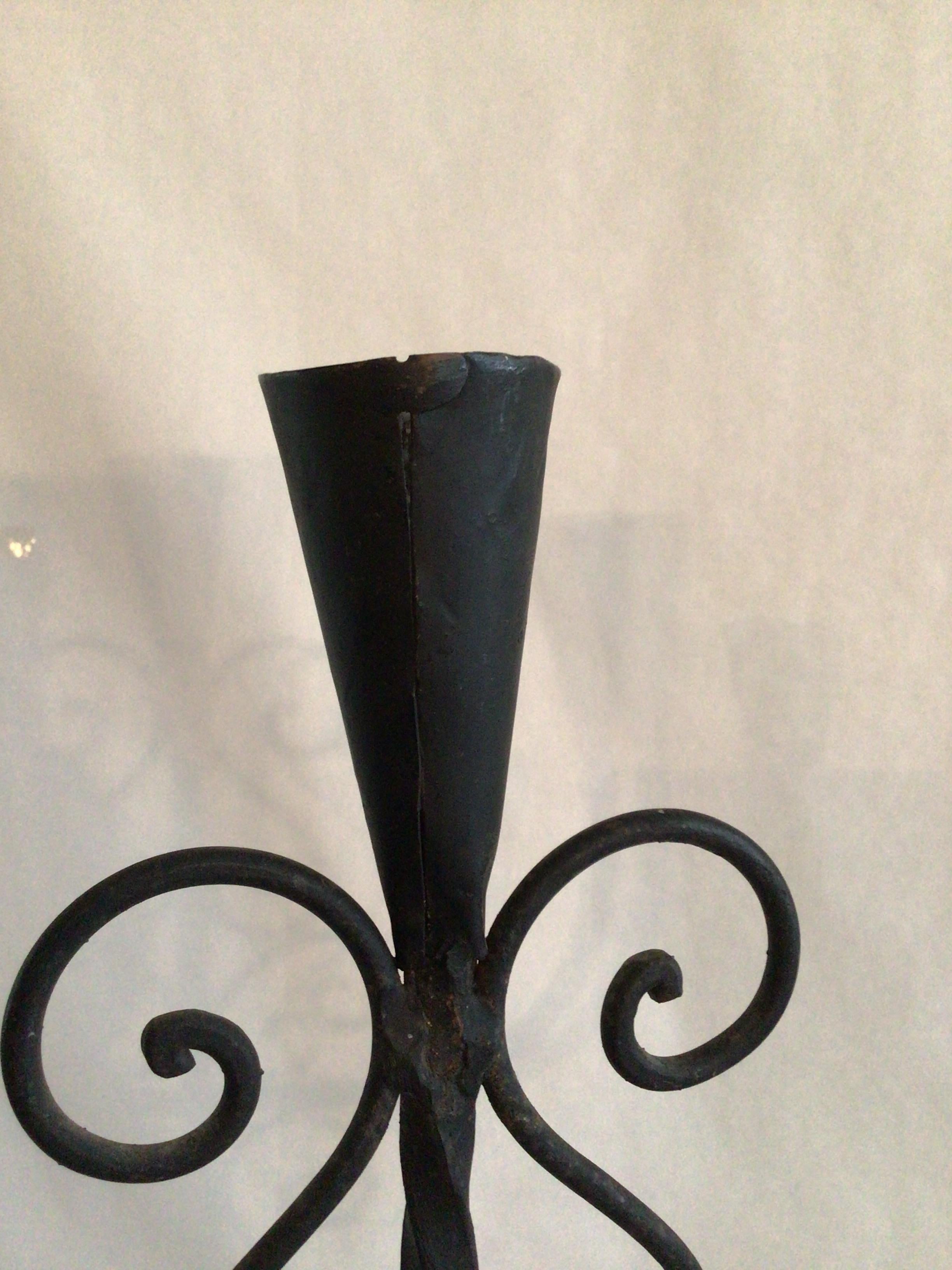 1950 Hand Wrought Iron Candle Holder In Good Condition For Sale In Tarrytown, NY