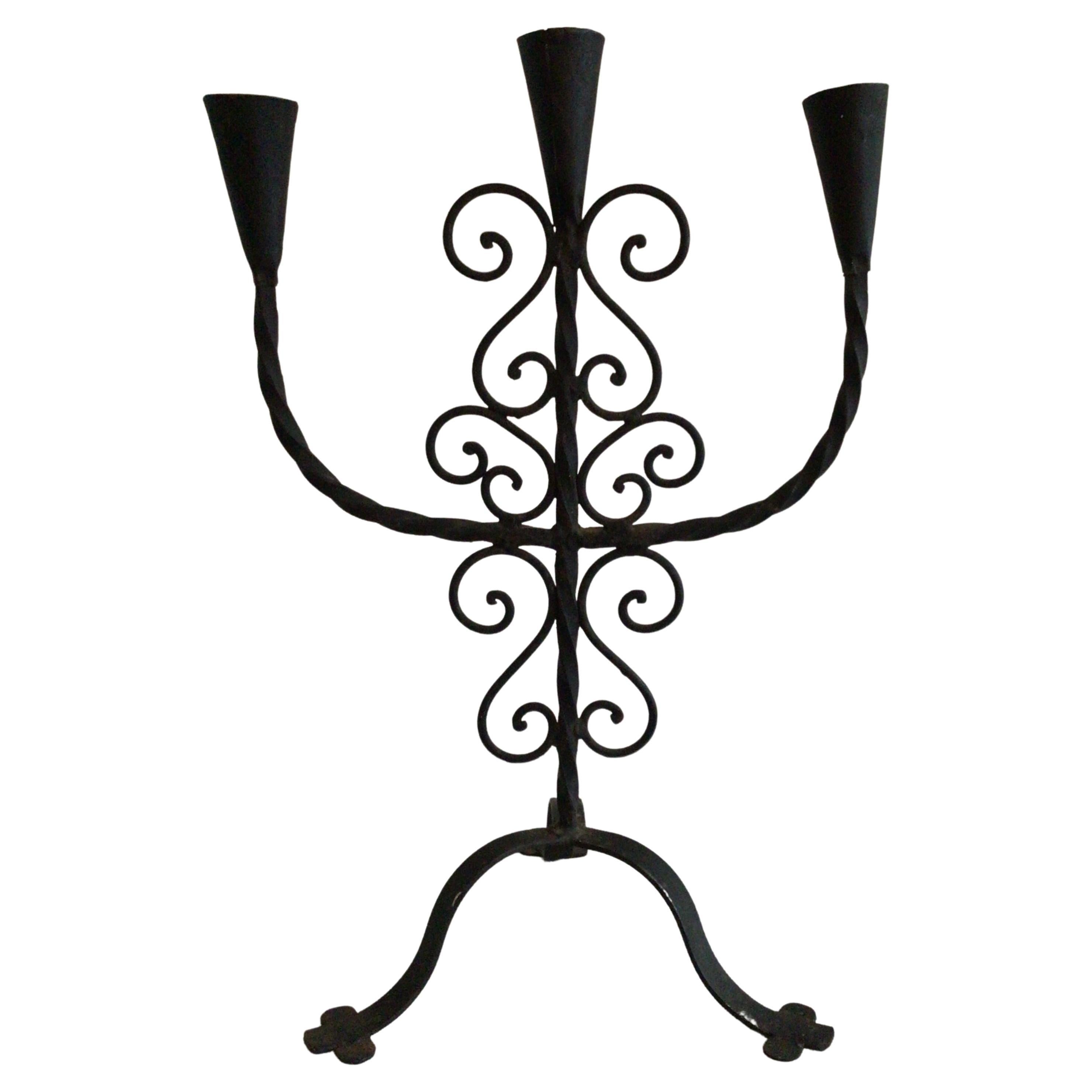 1950 Hand Wrought Iron Candle Holder For Sale