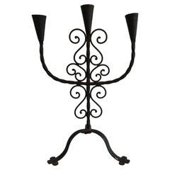 Retro 1950 Hand Wrought Iron Candle Holder