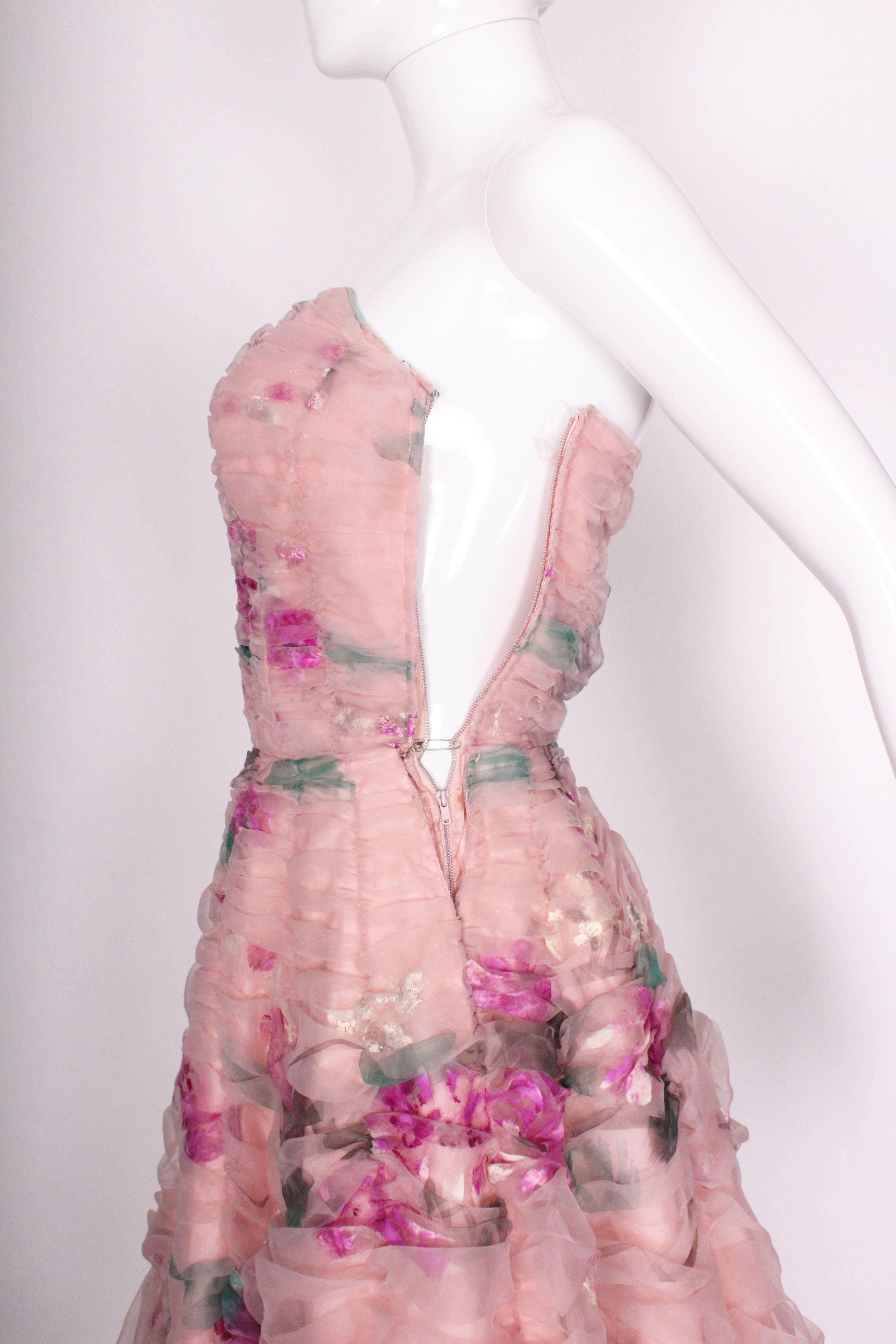 1950 Handpainted Floral Pink Party Dress 2