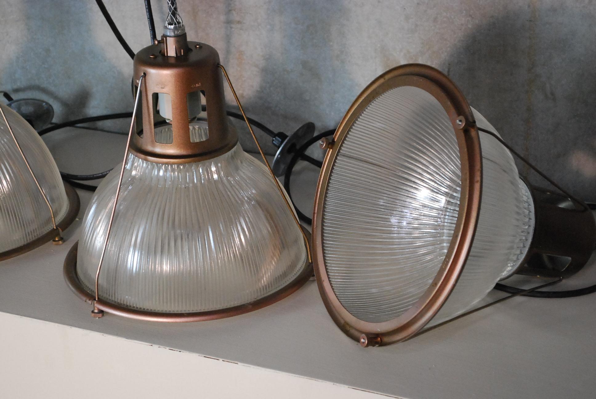 Canadian 1950 Holophane Industrial Pendants in Bronze Finish