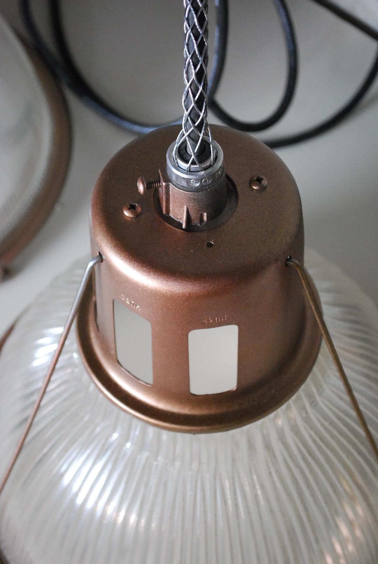 1950 Holophane Industrial Pendants in Bronze Finish In Good Condition In Surrey, BC