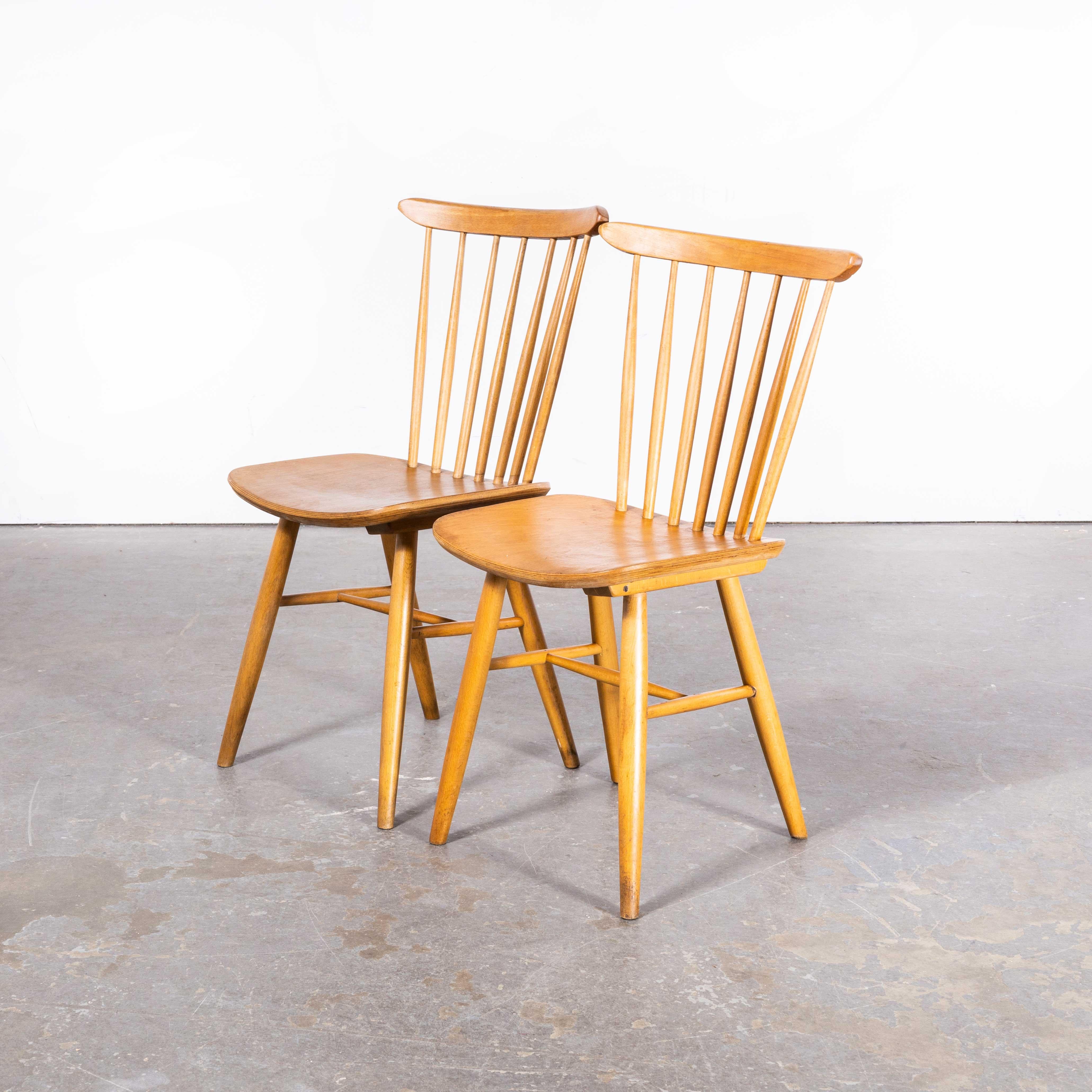 1950 Honey Oak Stickback Chairs, Saddle Seat, by Ton, Pair For Sale 5