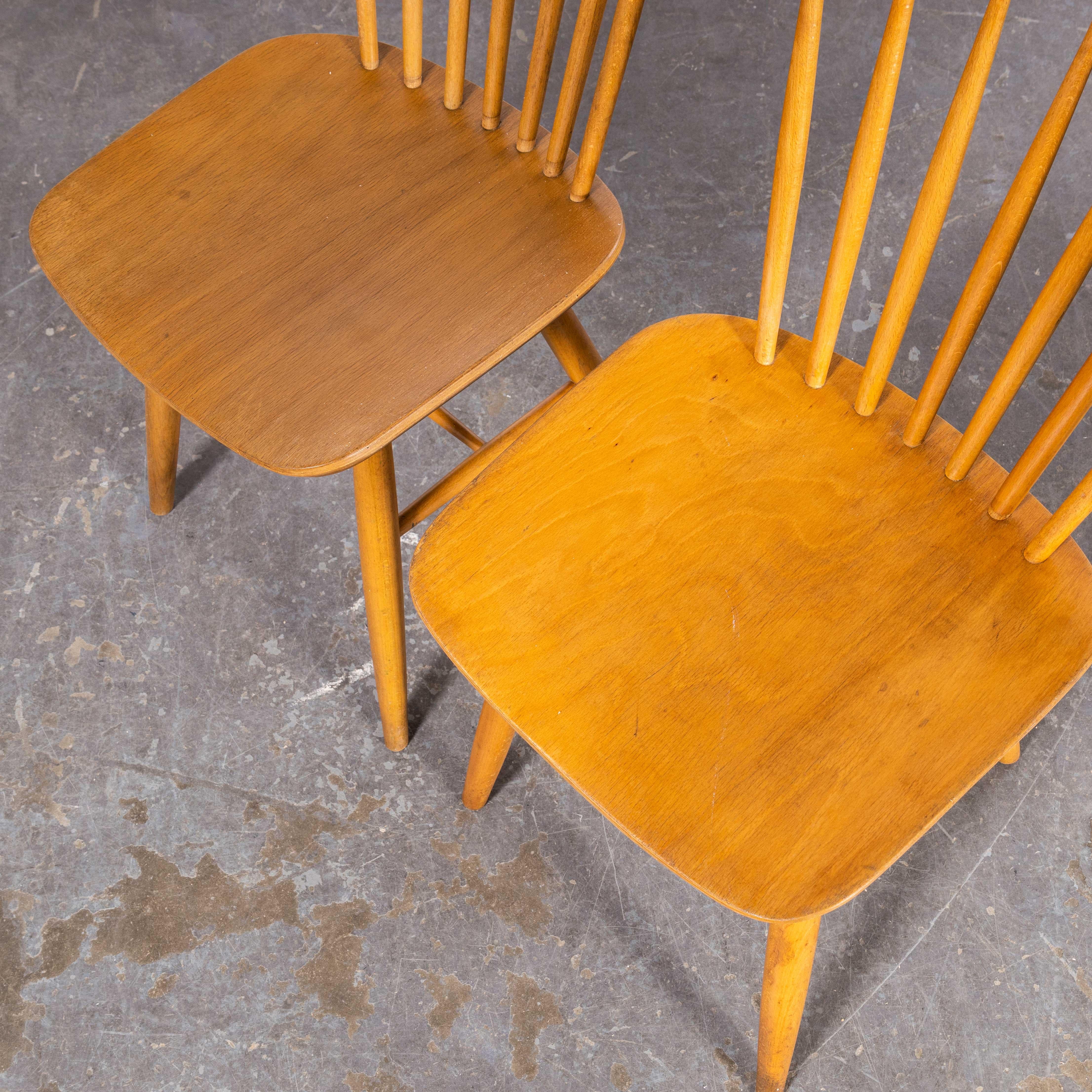 1950 Honey Oak Stickback Chairs, Saddle Seat, by Ton, Pair For Sale 6
