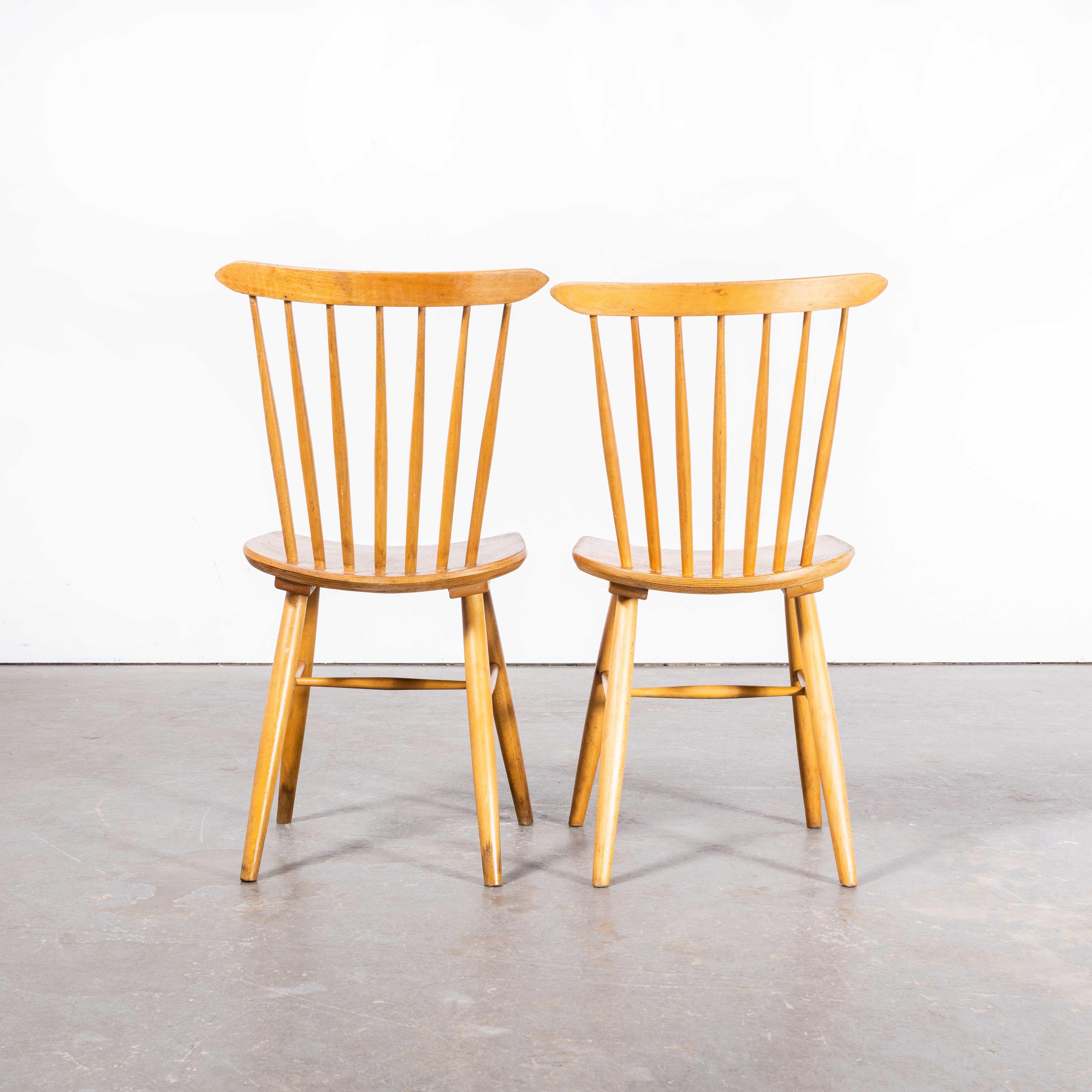 Czech 1950 Honey Oak Stickback Chairs, Saddle Seat, by Ton, Pair For Sale