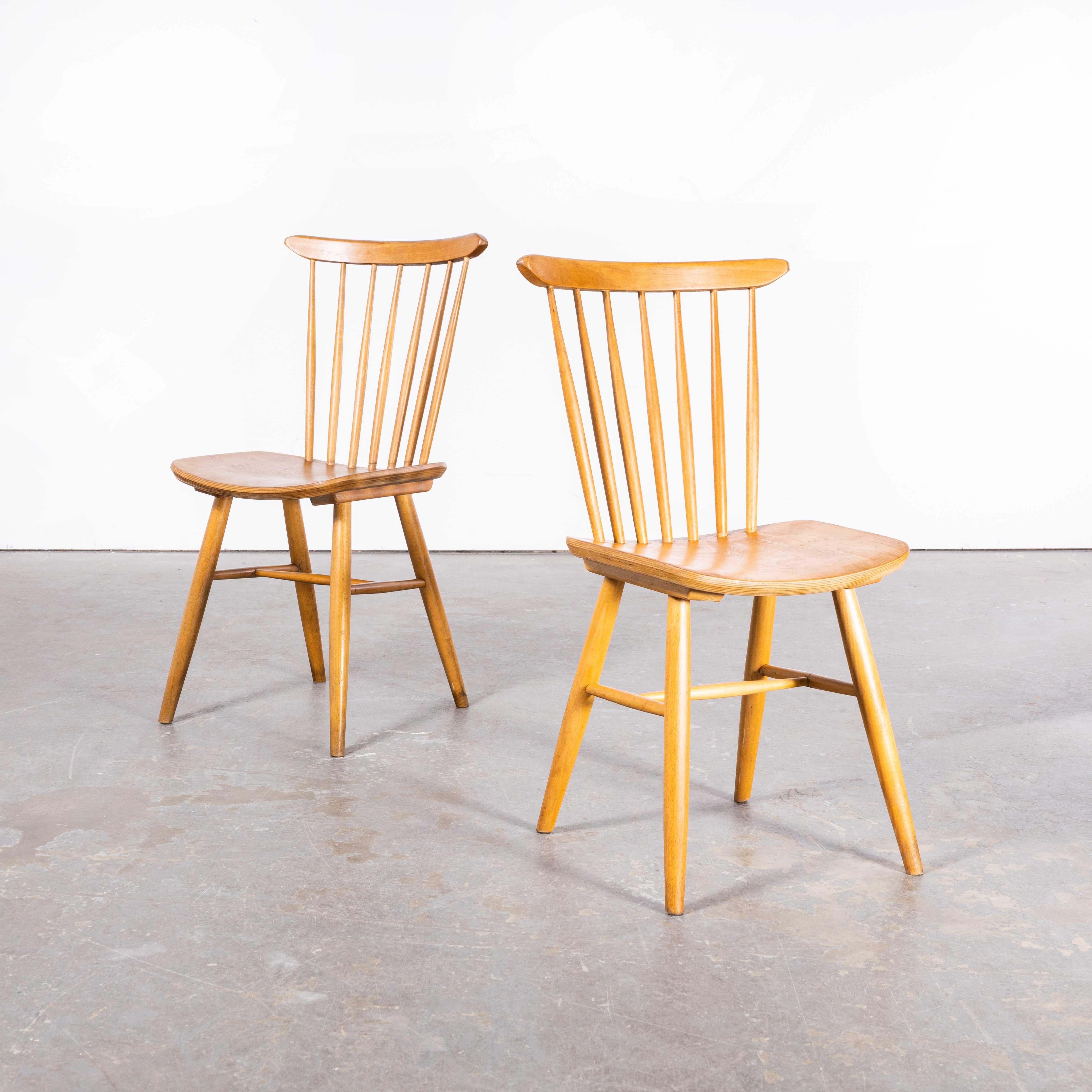 1950 Honey Oak Stickback Chairs, Saddle Seat, by Ton, Pair In Good Condition For Sale In Hook, Hampshire
