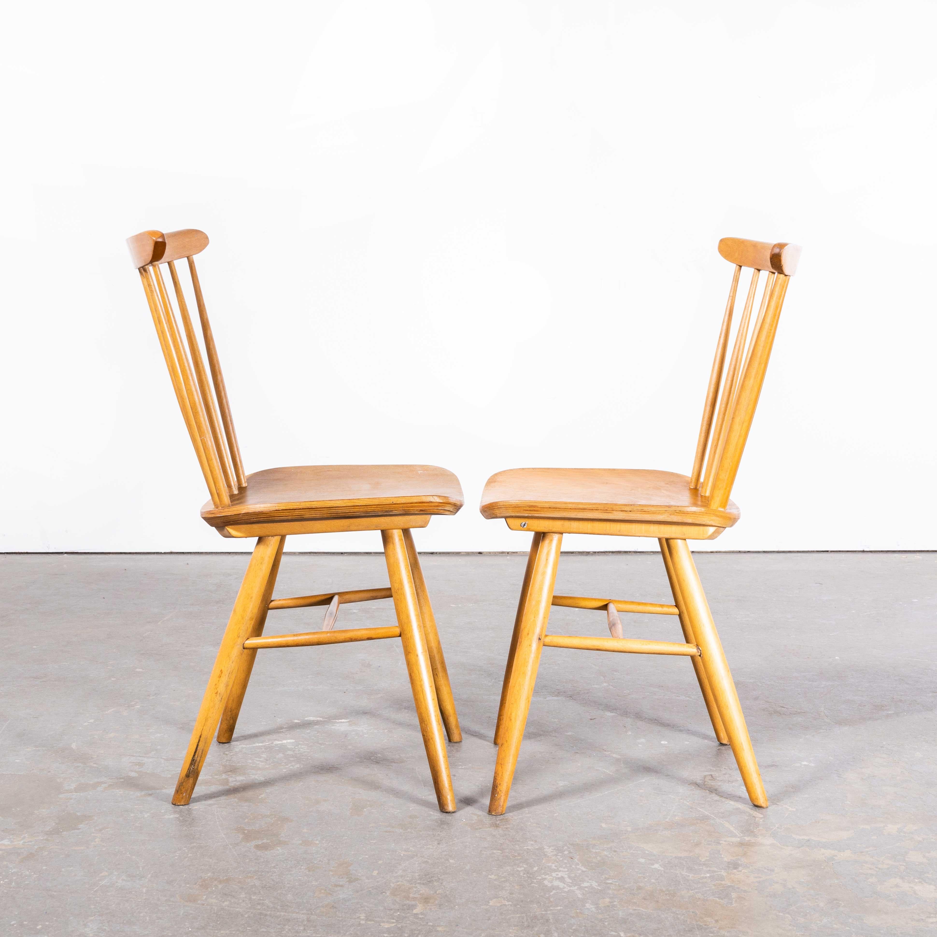 1950 Honey Oak Stickback Chairs, Saddle Seat, by Ton, Pair For Sale 3