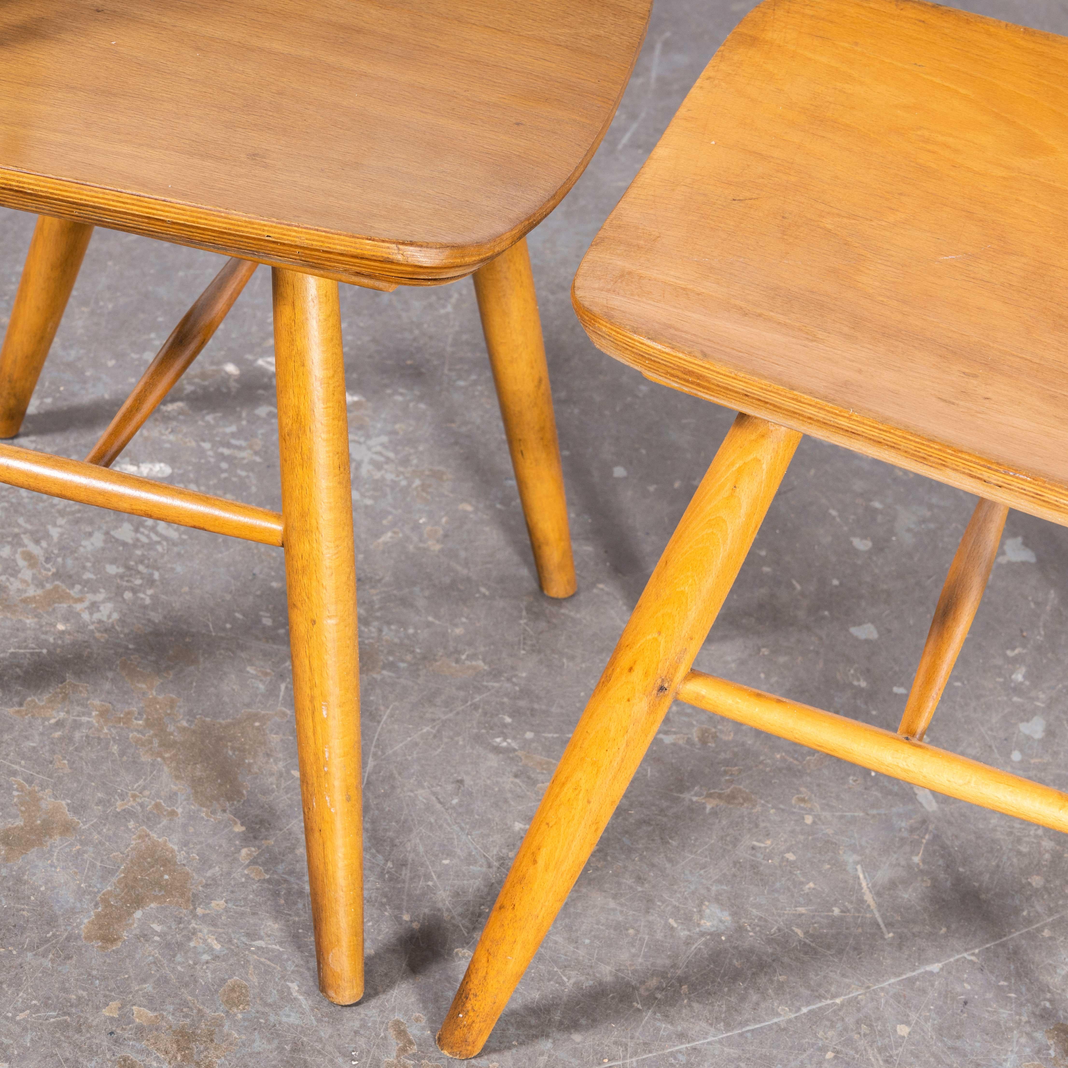 1950 Honey Oak Stickback Chairs, Saddle Seat, by Ton, Pair For Sale 4