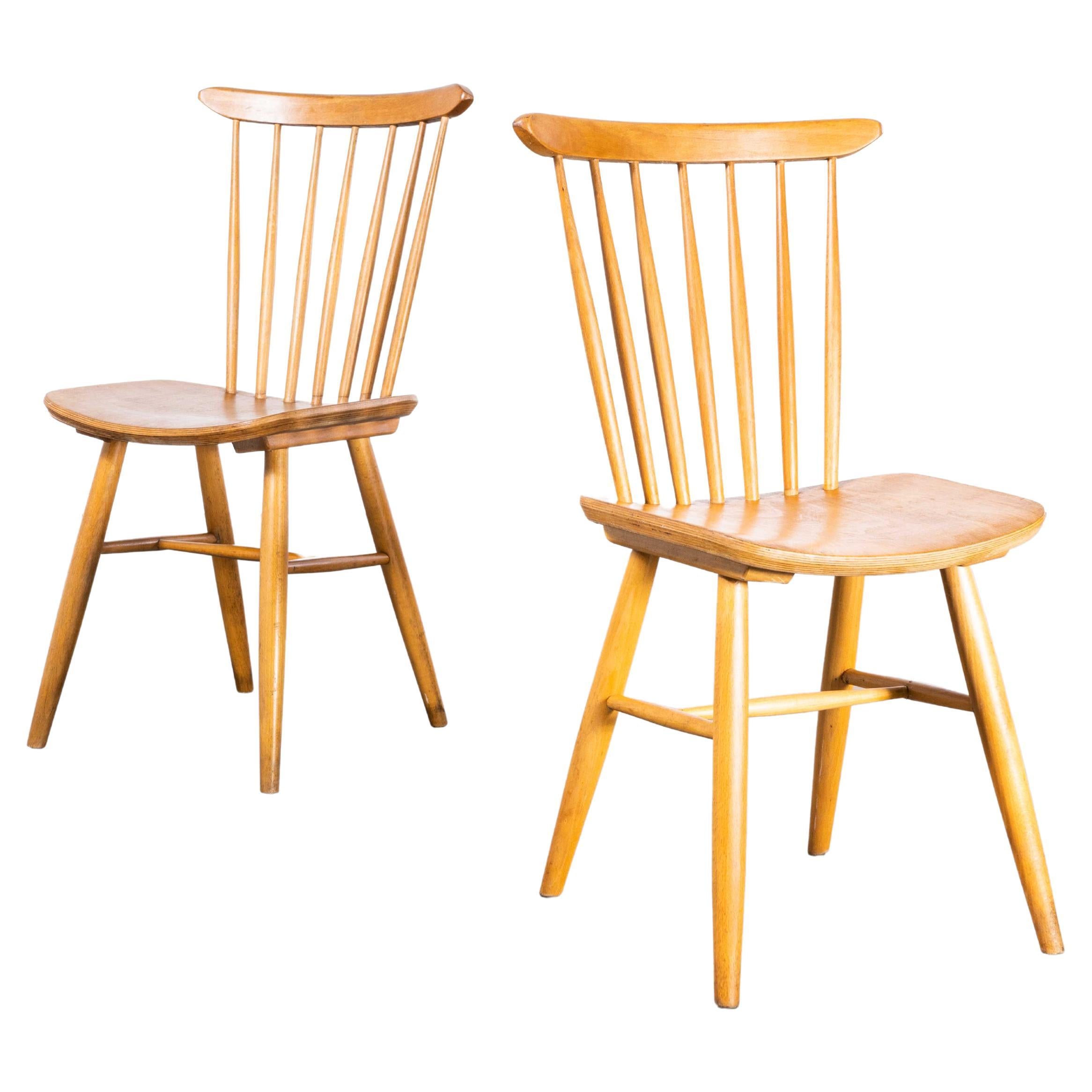 1950 Honey Oak Stickback Chairs, Saddle Seat, by Ton, Pair For Sale