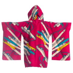 2000S Hot Pink Hand Woven Silk Hoodie Made From Mid-Century Japanese Ikat Kimono