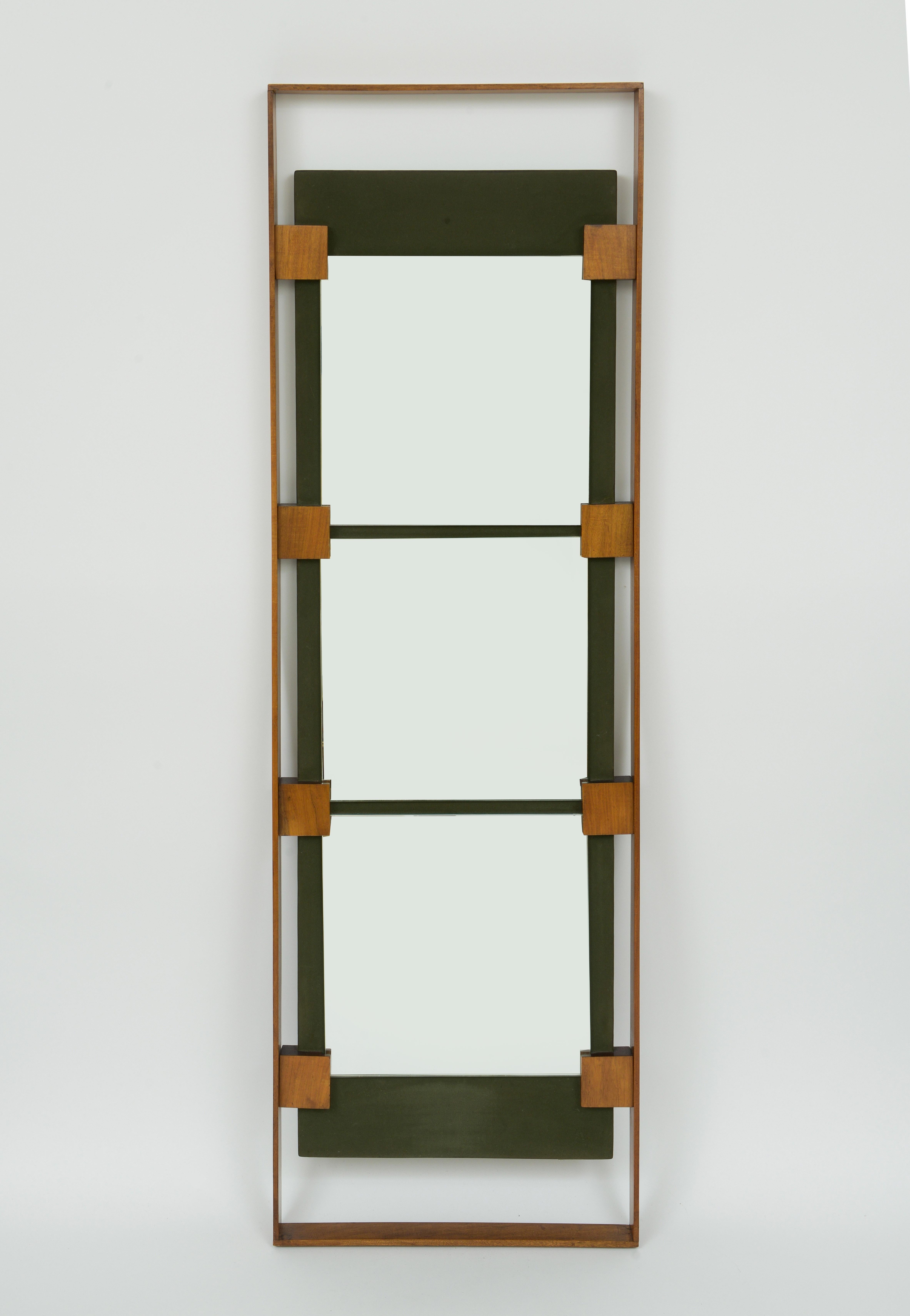 Ico Parisi Three square mirror plates mounted on a green velours-covered board, held by a wooden frame.  Italy, ca. 1950

Same era as: Charlotte Perriand, Jean Prouve, Pierre Pauline, Serge Mouille, Jacques Adnet, Jean Royere, Roger Tallon, Michel