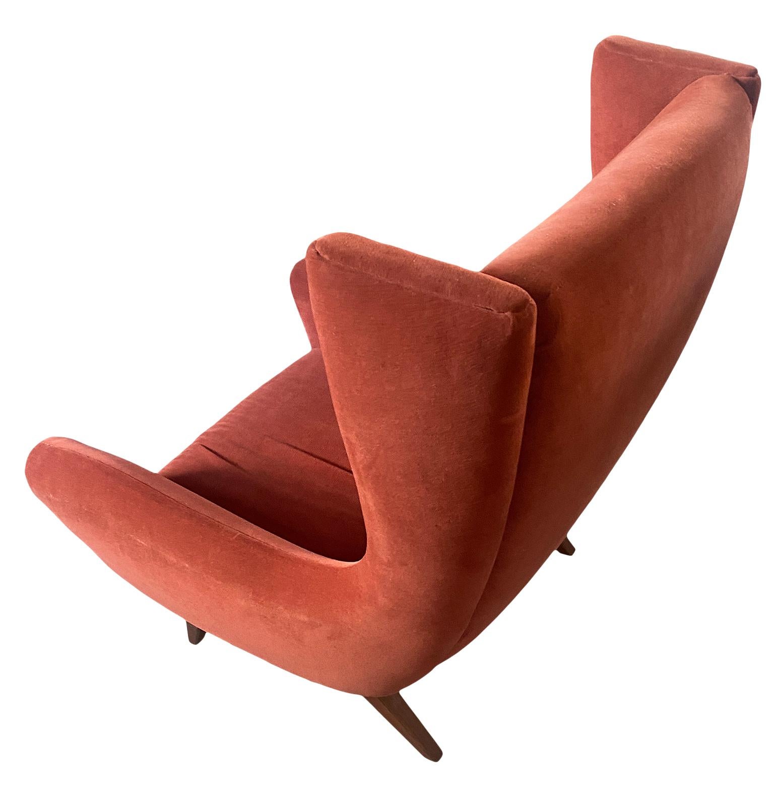 Mid-Century Modern 1950 Illum Wikkelsø Wingback Chair 'model 110' Teak Base Red Velvet