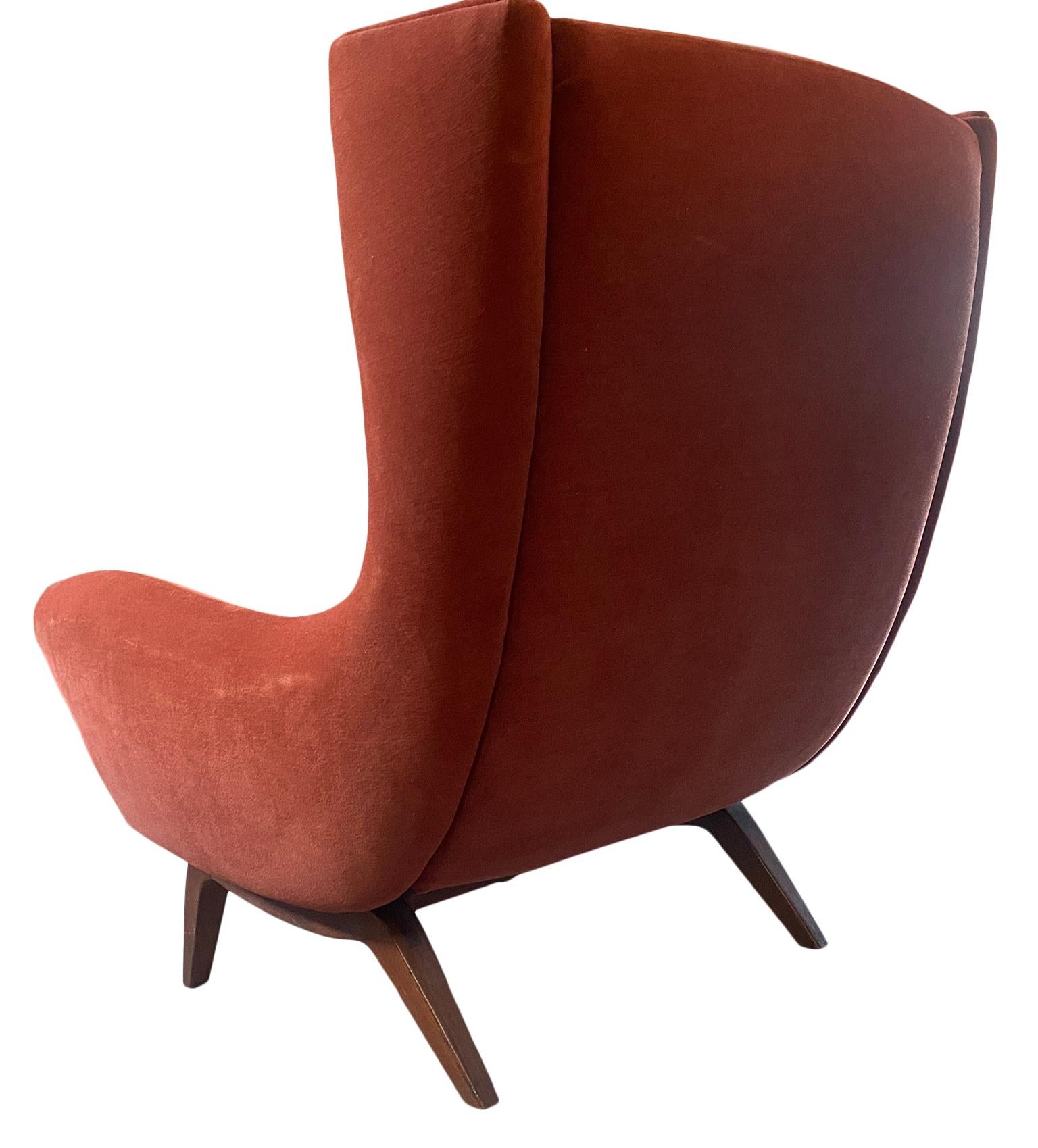Danish 1950 Illum Wikkelsø Wingback Chair 'model 110' Teak Base Red Velvet