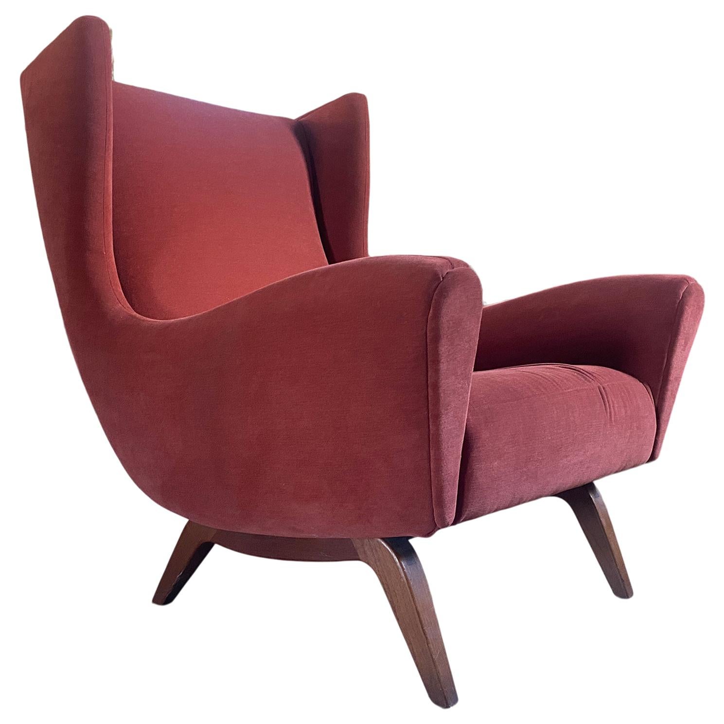 1950 Illum Wikkelsø Wingback Chair 'model 110' Teak Base Red Velvet