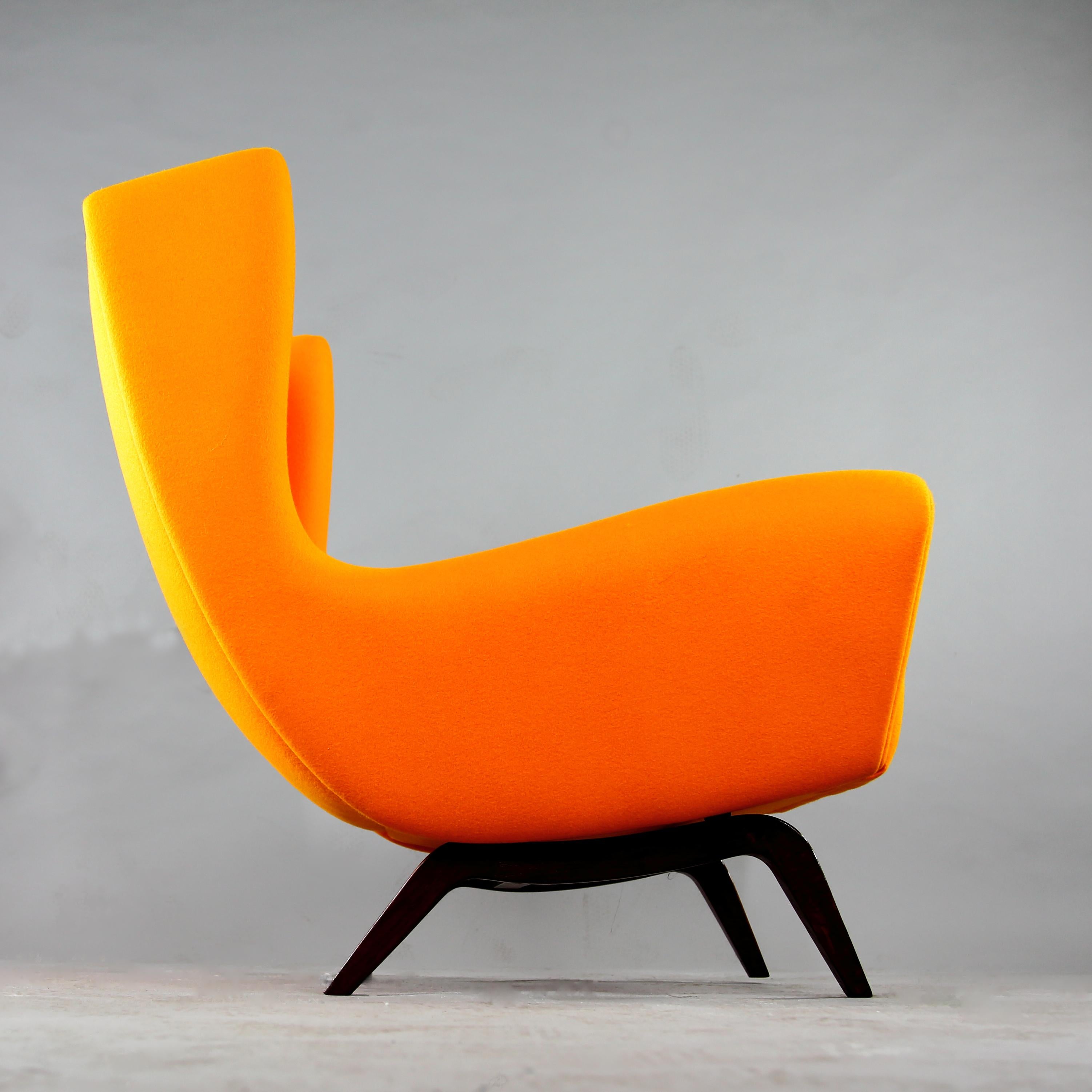 Mid-Century Modern 1950 Illum Wikkelsø Wingback Chair 'Model 110' Teak Wood Dominique Kieffer Wool For Sale
