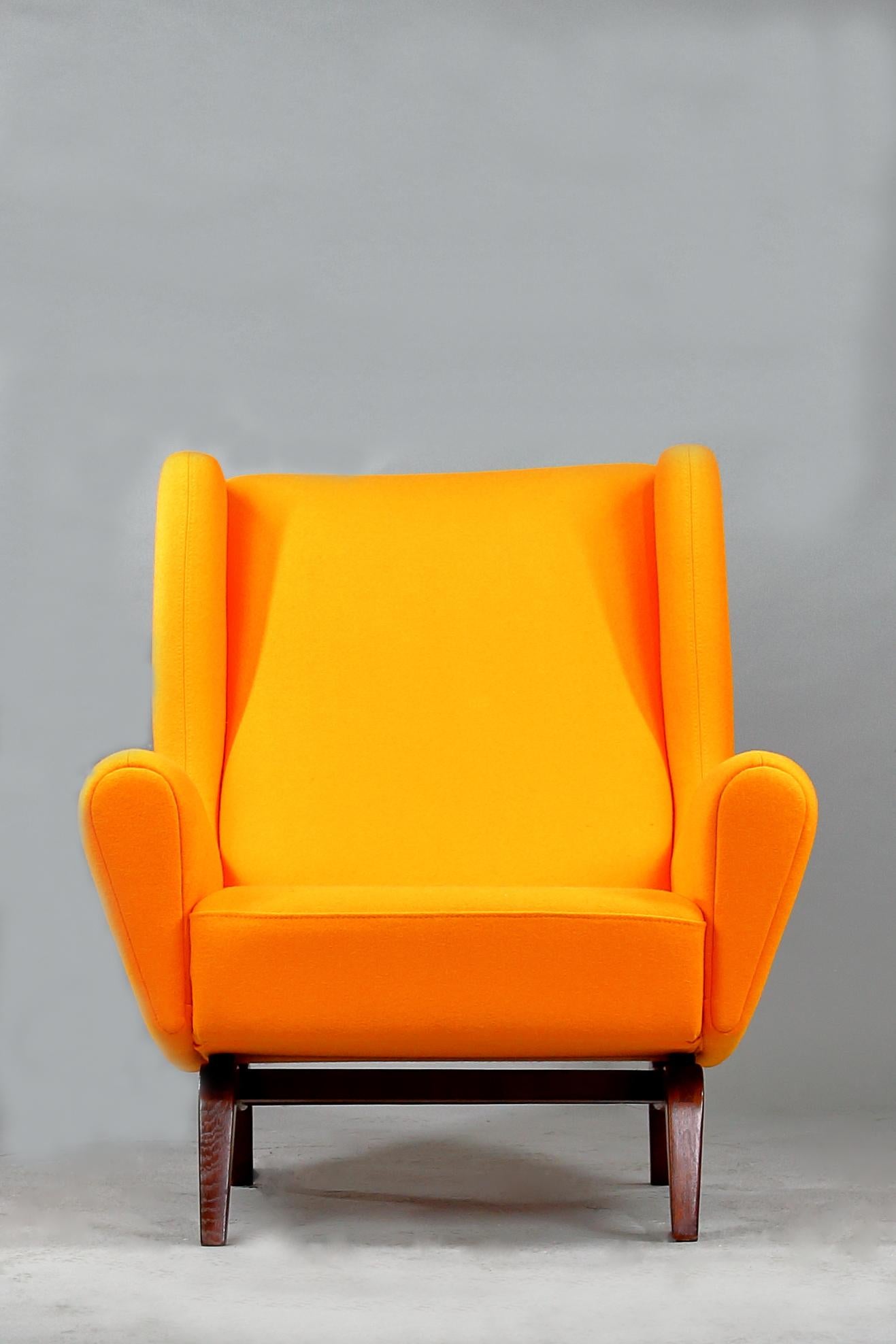 20th Century 1950 Illum Wikkelsø Wingback Chair 'Model 110' Teak Wood Dominique Kieffer Wool For Sale