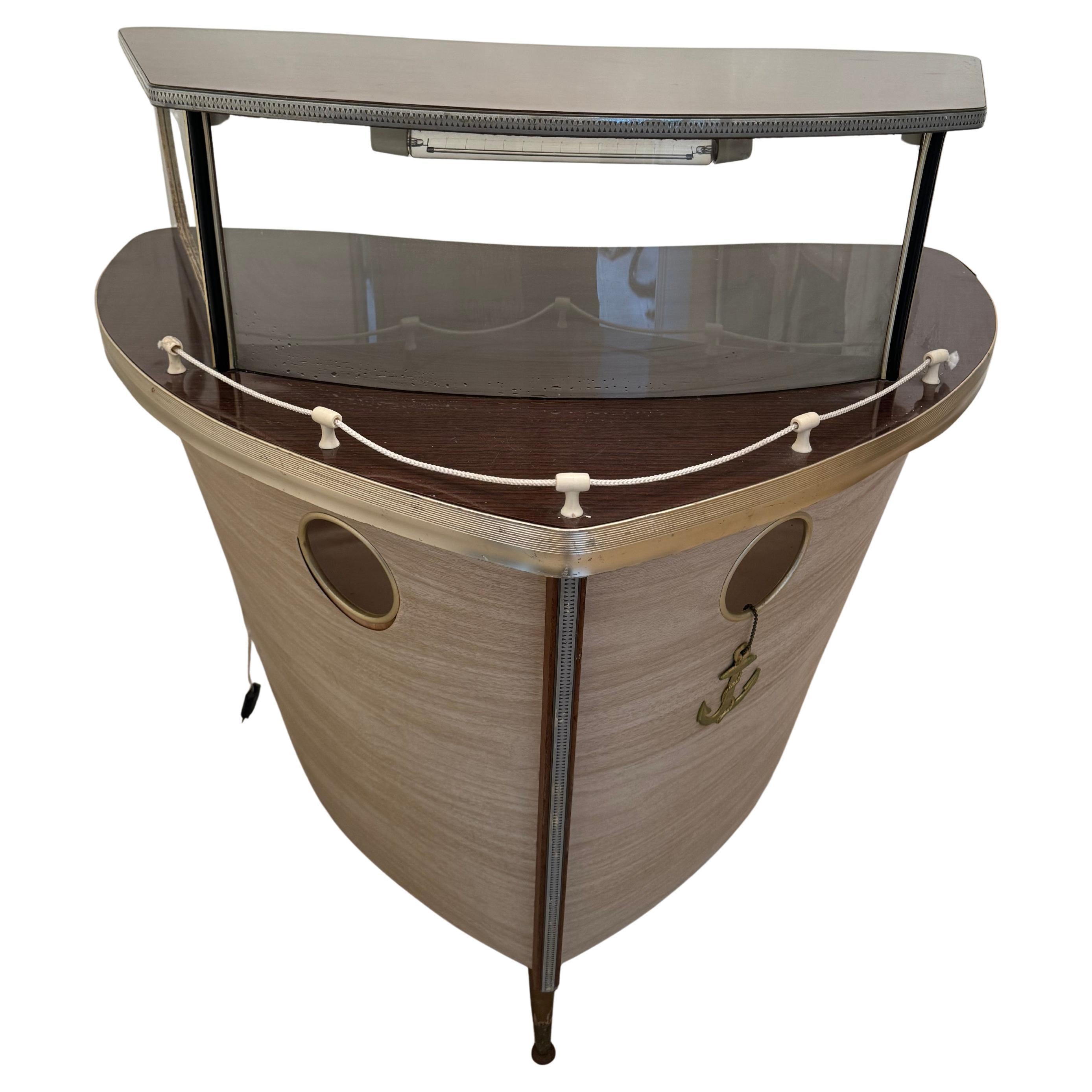 1950 illuminated cocktail bar in the shape of a boat bow by Umberto Mascagni