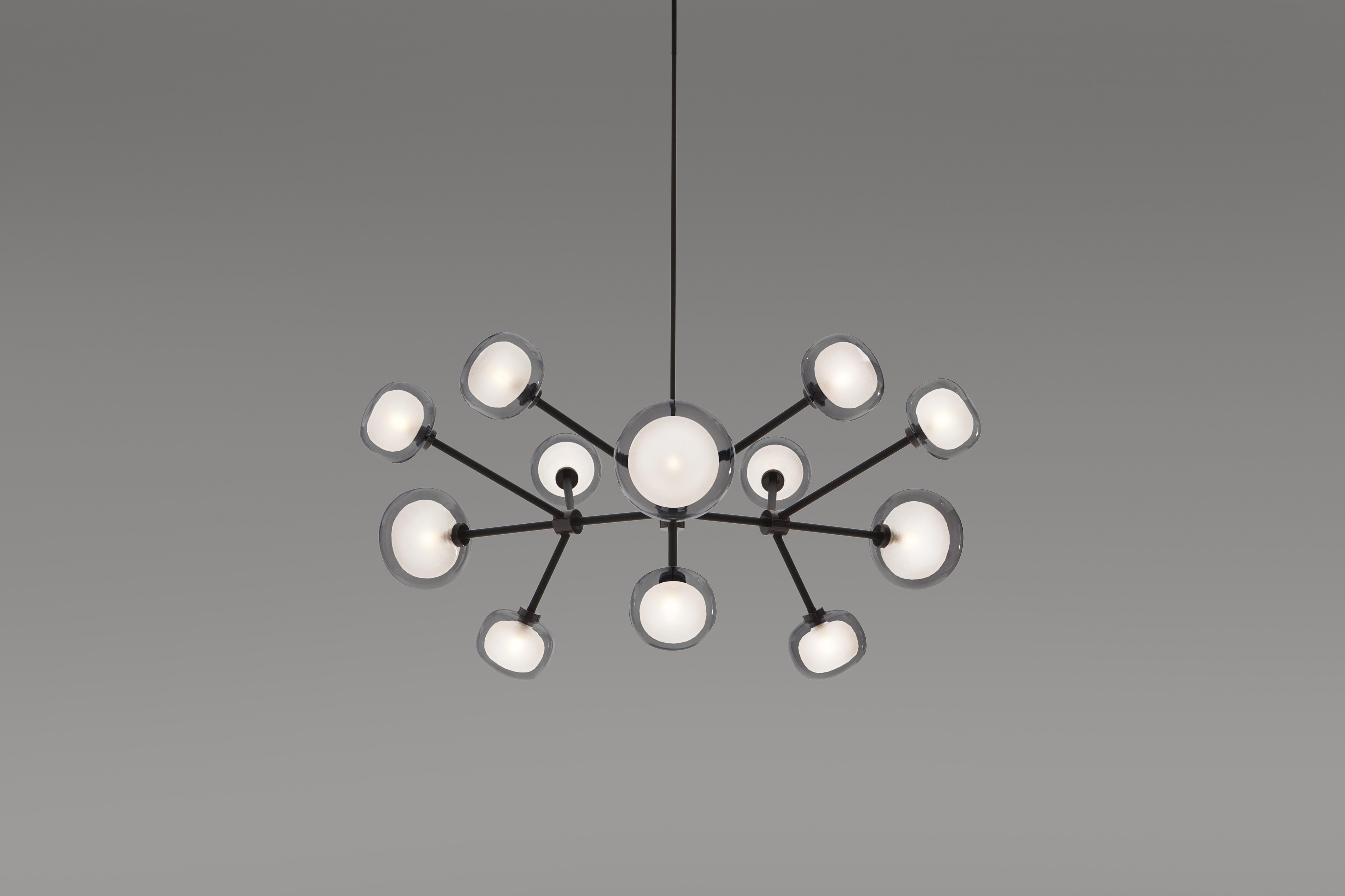 Other 1950 Inspired Nabila Chandelier 12 Lights Black Metal Blown Glass Corrado Dotti For Sale