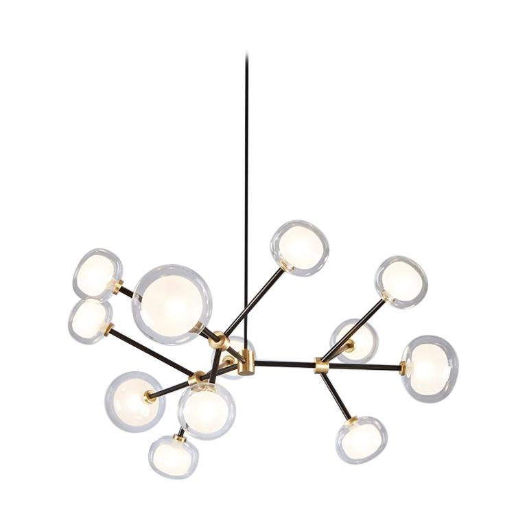 1950 Inspired Nabila Chandelier 12 Lights Black Metal Blown Glass Corrado Dotti