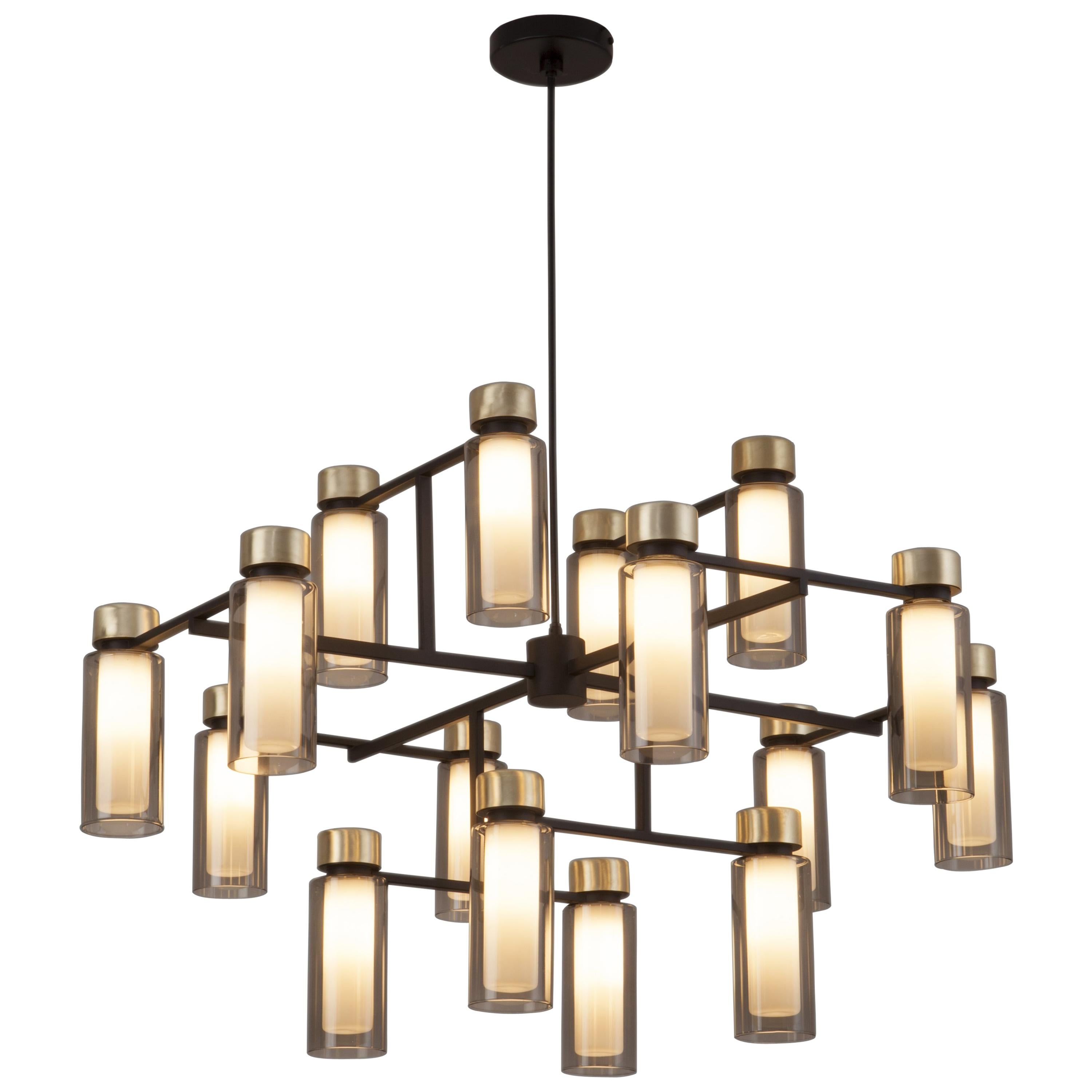 1950 Inspired Osman Chandelier in Black, Brass, Smoked Glass by Corrado Dotti For Sale