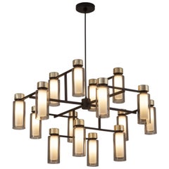 1950 Inspired Osman Chandelier in Black, Brass, Smoked Glass by Corrado Dotti