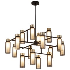 1950 Inspired Osman Chandelier in Black, Brass, Smoked Glass by Corrado Dotti