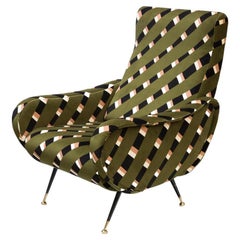 1950 Italian Armchair Marco Zanuso Style Dominant Green Velvet Upholstery