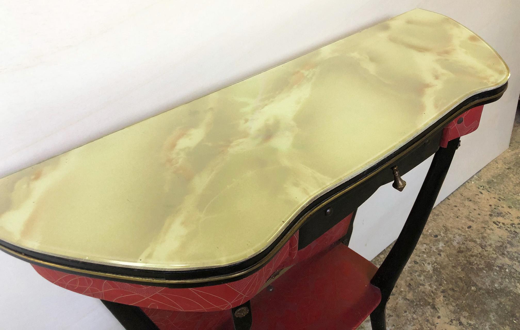 1950 Italian Console with Marbled Glass Top, Particular Ebony Wood Color  In Good Condition For Sale In Buggiano, IT