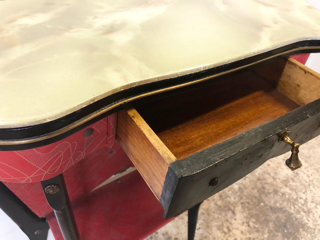 Mid-20th Century 1950 Italian Console with Marbled Glass Top, Particular Ebony Wood Color  For Sale