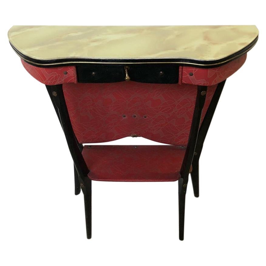 1950 Italian Console with Marbled Glass Top, Particular Ebony Wood Color  For Sale