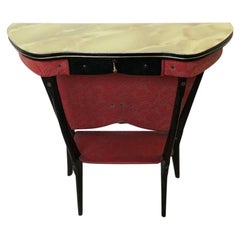 1950 Italian Console with Marbled Glass Top, Particular Ebony Wood Color 